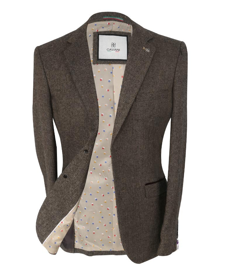 Herren Fischgrät Tweed Slim Fit Formalanzug - MARTEZ - Braun