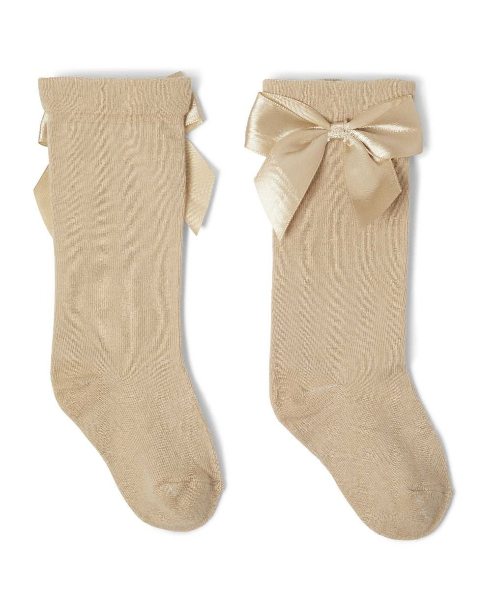 Chaussettes Genoux Hauts à Nœud pour Filles - VICTORIA - Camel