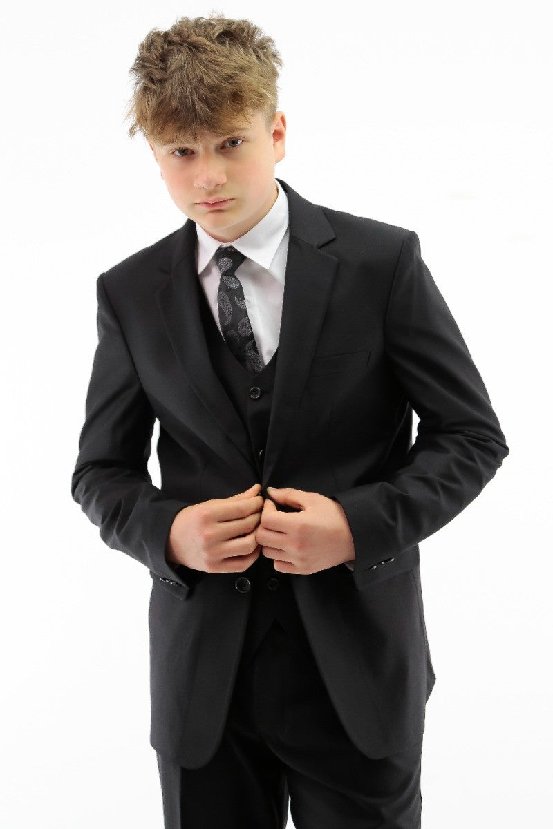 Boys Tailored Fit Formal Suit - Black