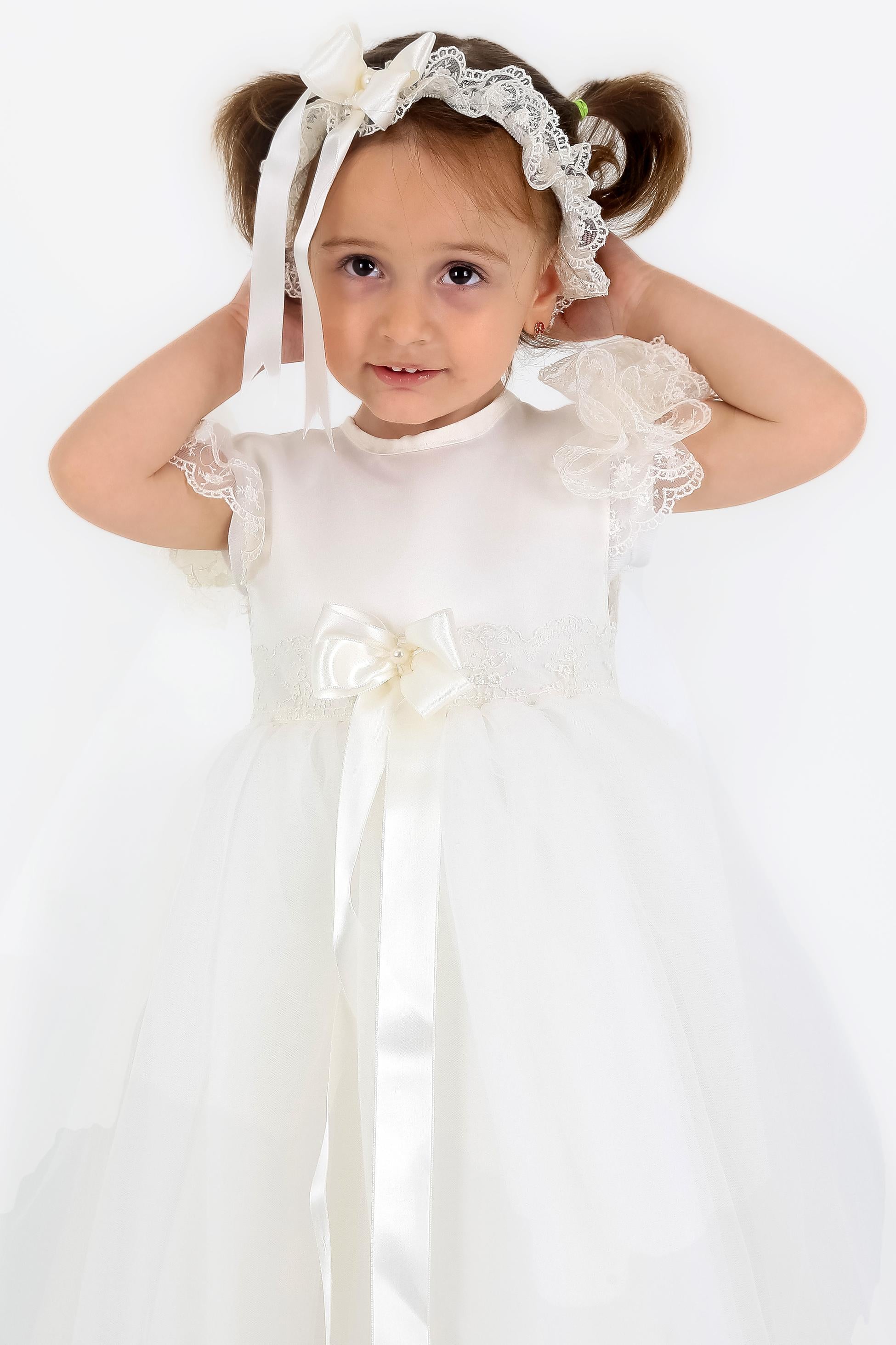 Baby Mädchen Rüschen Spitzen Weißes Kleid - CHRISTINA - Weiß