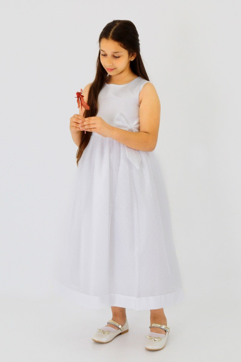 Robe de Communion en Tulle sans Manches pour Filles - Blanc