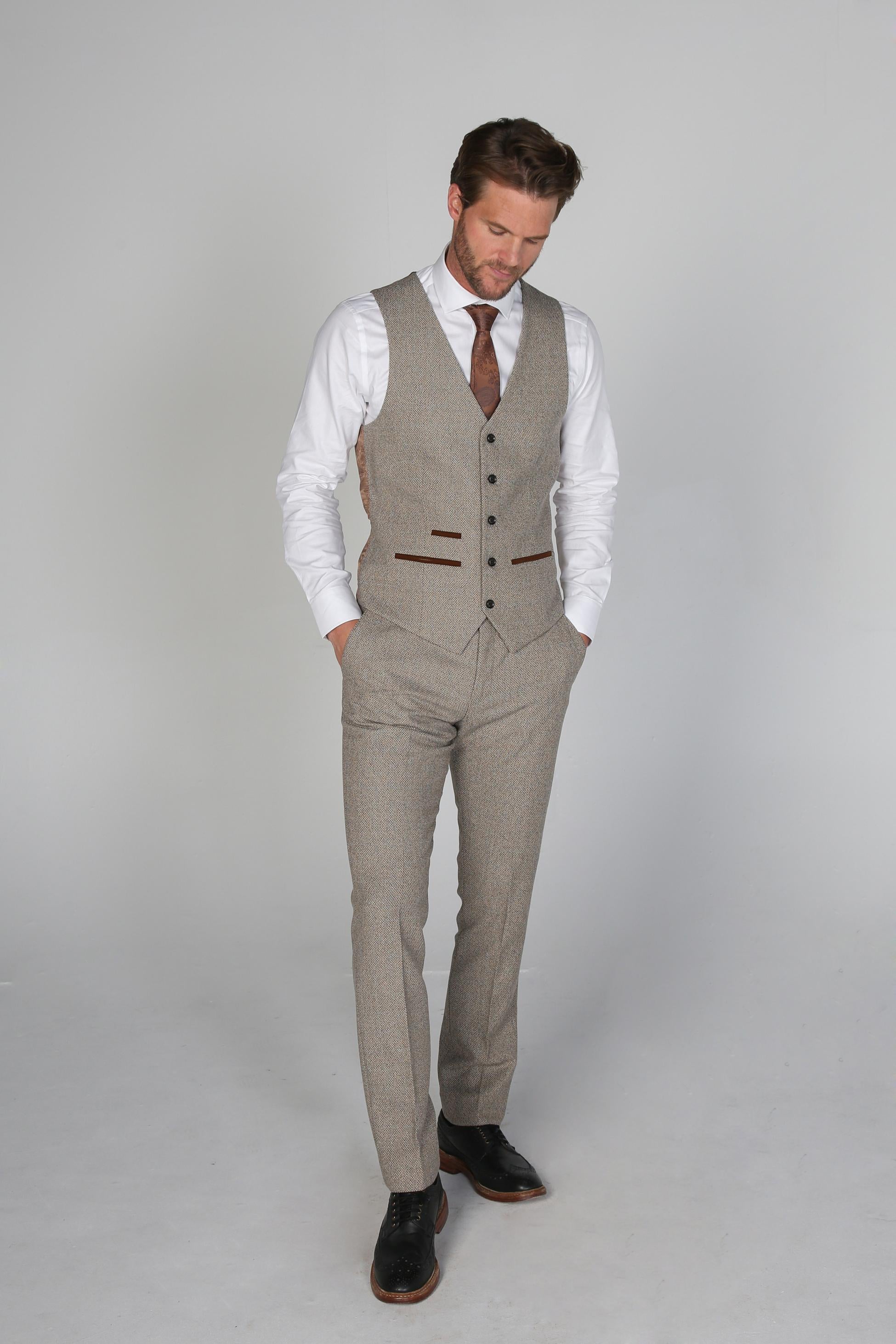 Herren Tweed Maßgeschneiderter Anzug - RALPH Beige - Beige