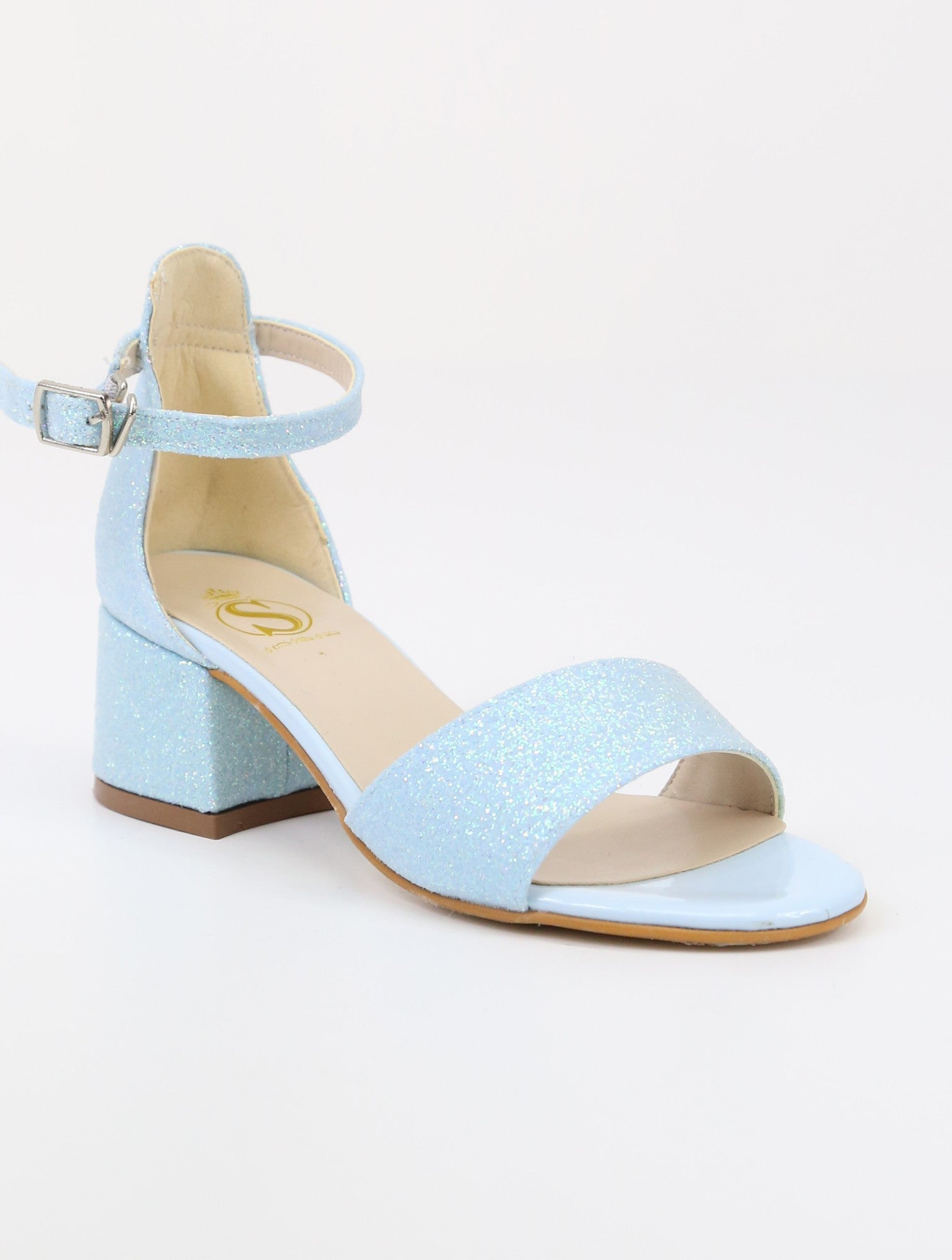 Girls Ankle-Strap Block Heel Sandals - SPARKLE - Blue