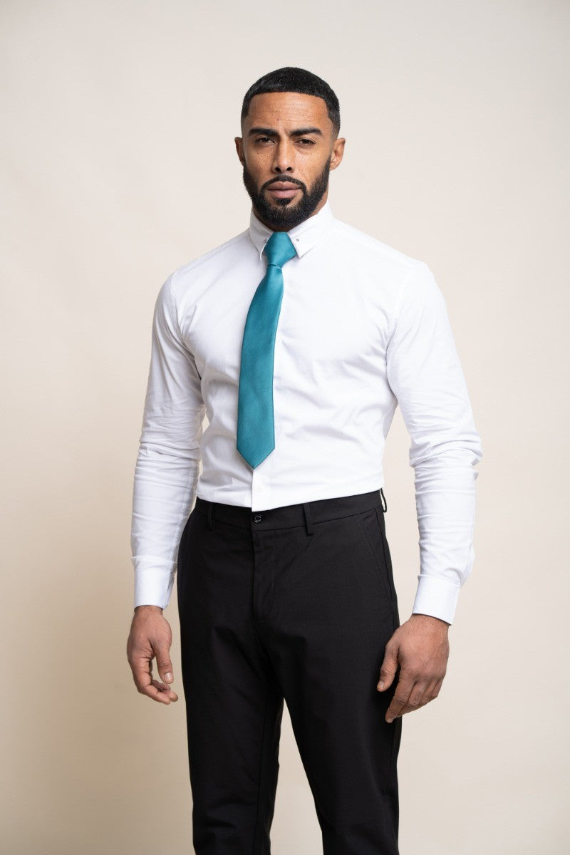 Herren Baumwoll Slim Fit Langarm Formelles Weißes Hemd - DIAZ - Weiß