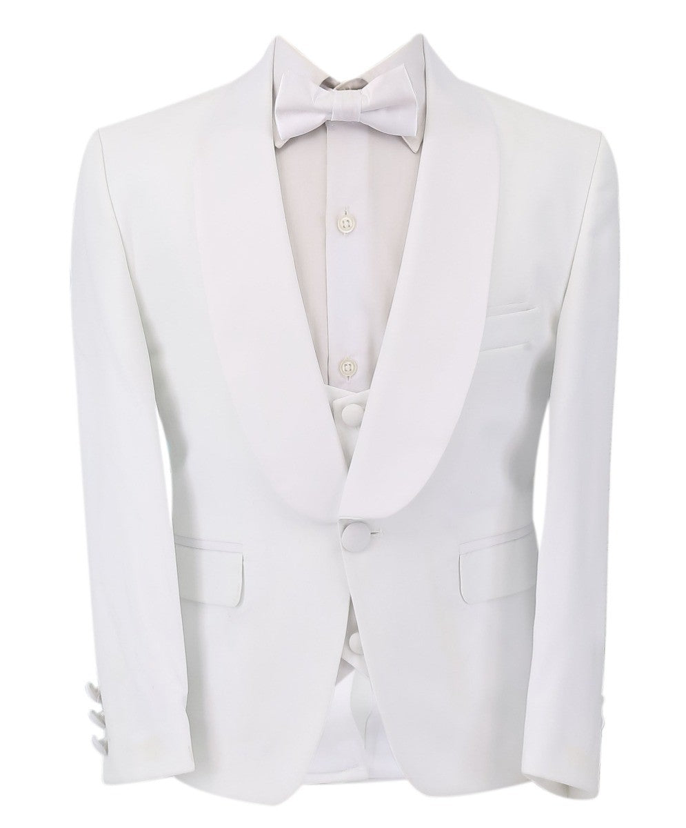 Jungen Kommunion Slim Fit Tuxedo Anzug - Weiß