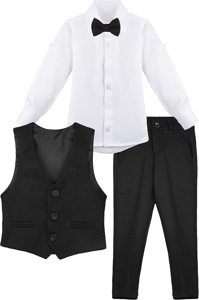 Jungen Slim Fit Texturierte Weste Anzug Set, formelle Outfit - Schwarz