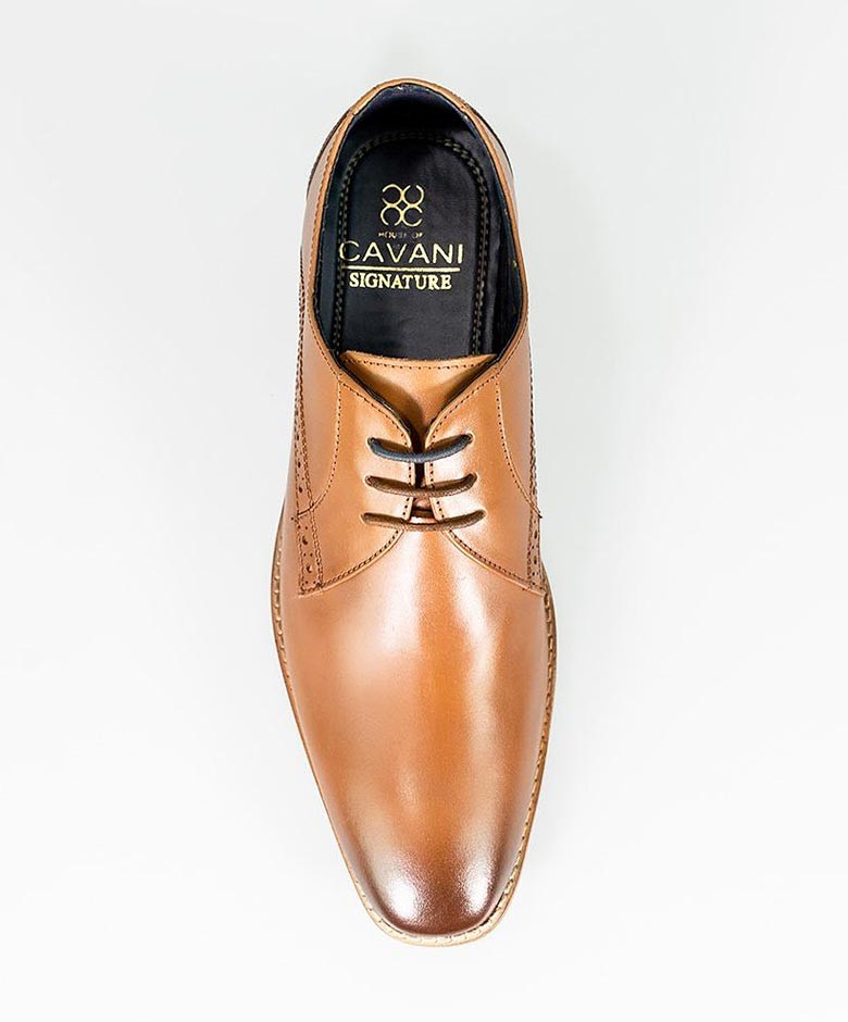 Men's Leather Derby Shoes - JOHN - Tan Brown