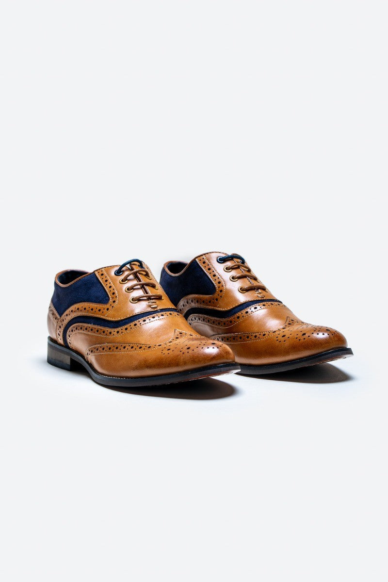 Chaussures habillées brogue à lacets pour hommes - Russel - Tan Marine