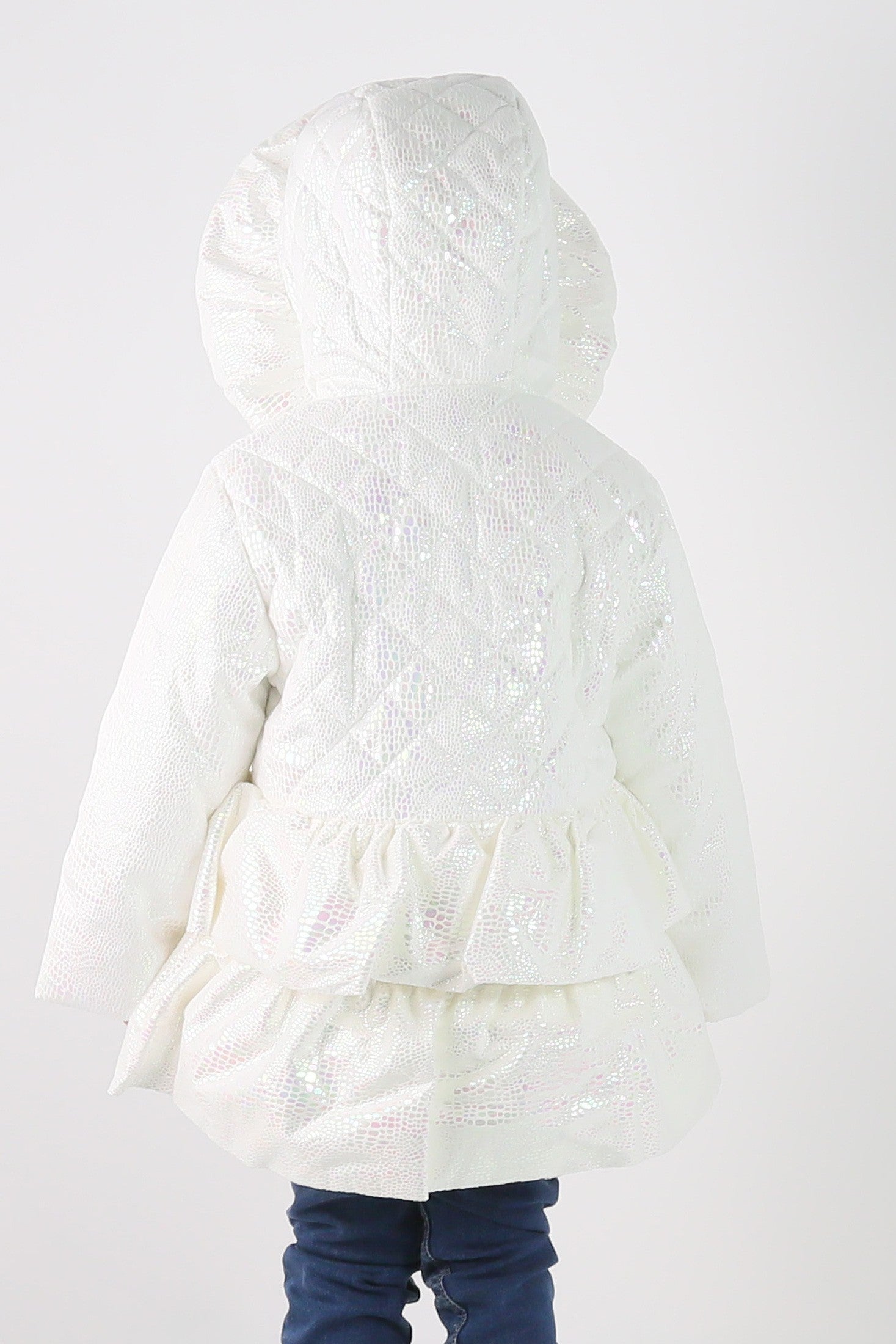 Doudoune matelassée à capuche iridescente pour bébés et filles - SCARLET - Blanc