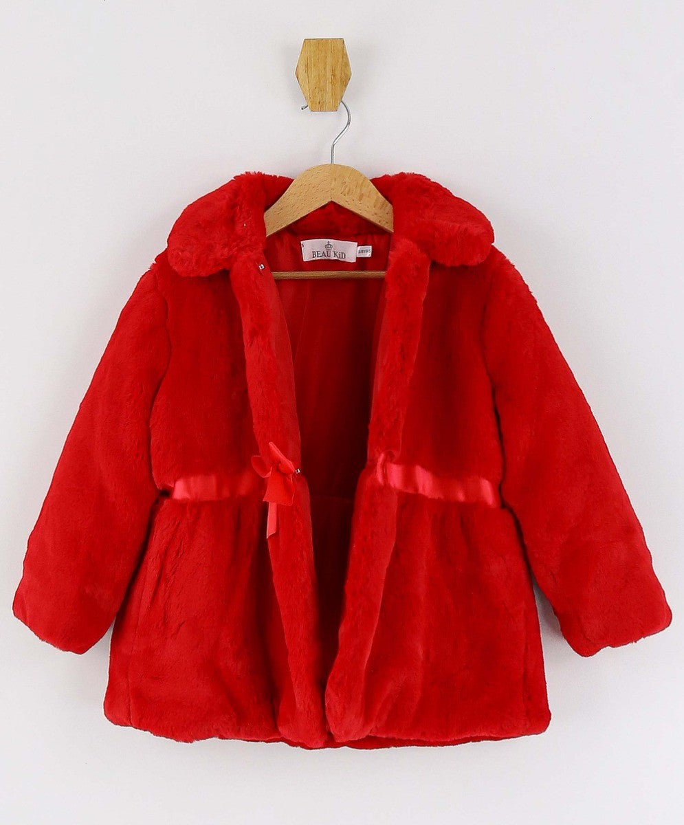 Manteau Mi-Long en Fourrure pour Fillettes - Rouge