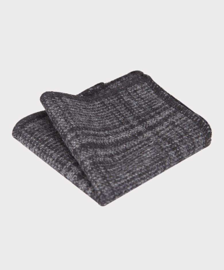 Ensemble Cravate et Mouchoir en Tweed à Carreaux Gris pour Garçons - Gris Charbon