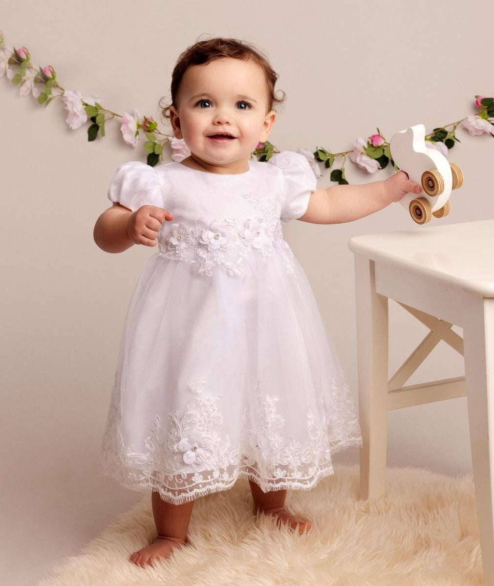 Robe en tulle à manches ballons pour bébés filles - RIYA - Blanc