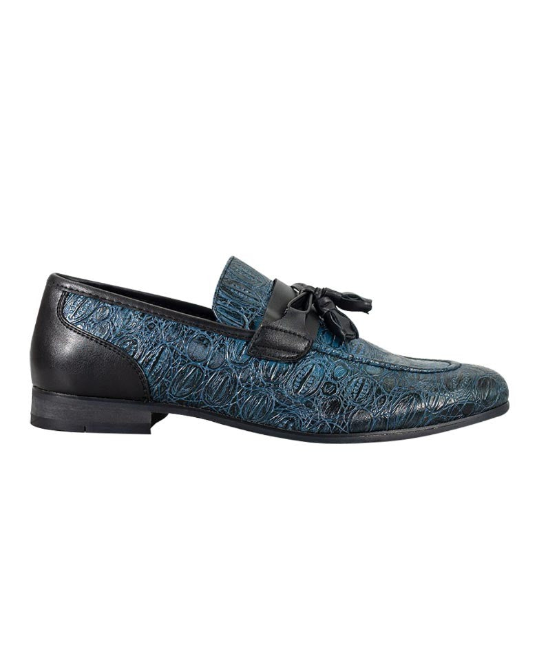 Men's Crocodile Embossed Tassel Loafers- BRINDISI - Navy Blue