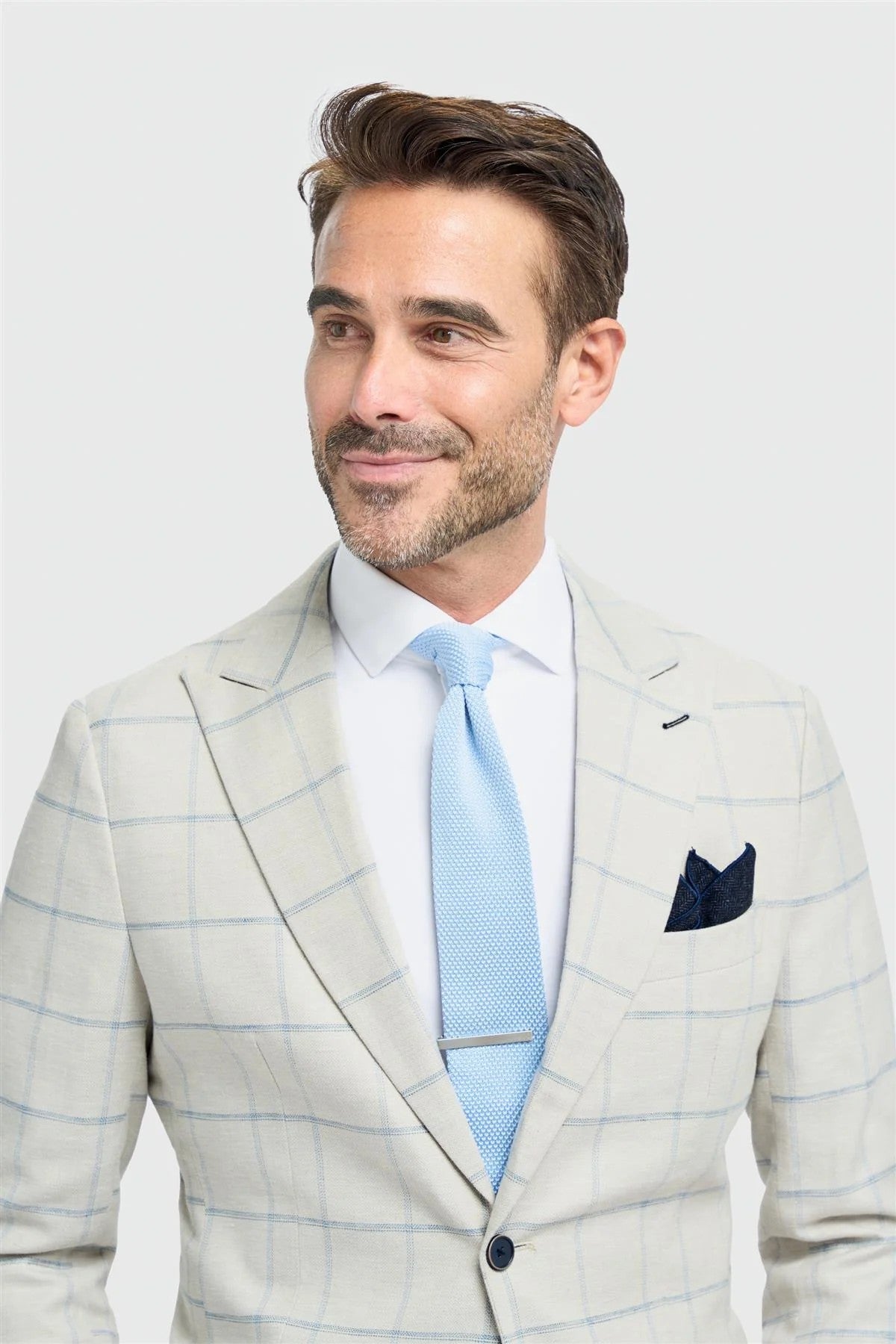 Men’s Light Grey Windowpane Check Suit Jacket - Gabriel - Light Grey