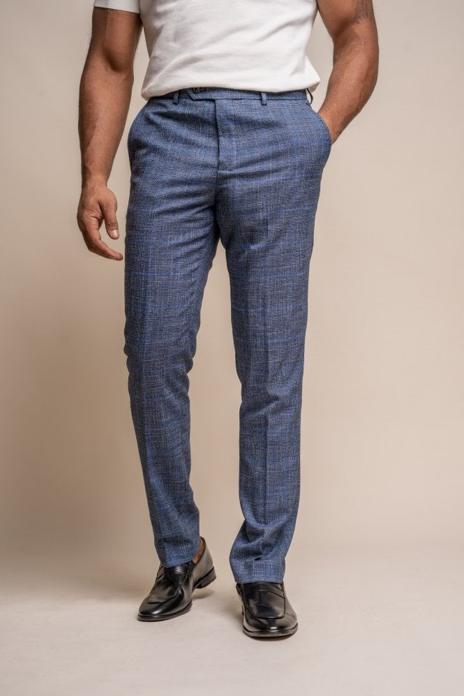 Pantalon bleu ajusté à carreaux pour hommes - PHANTOM - Bleu