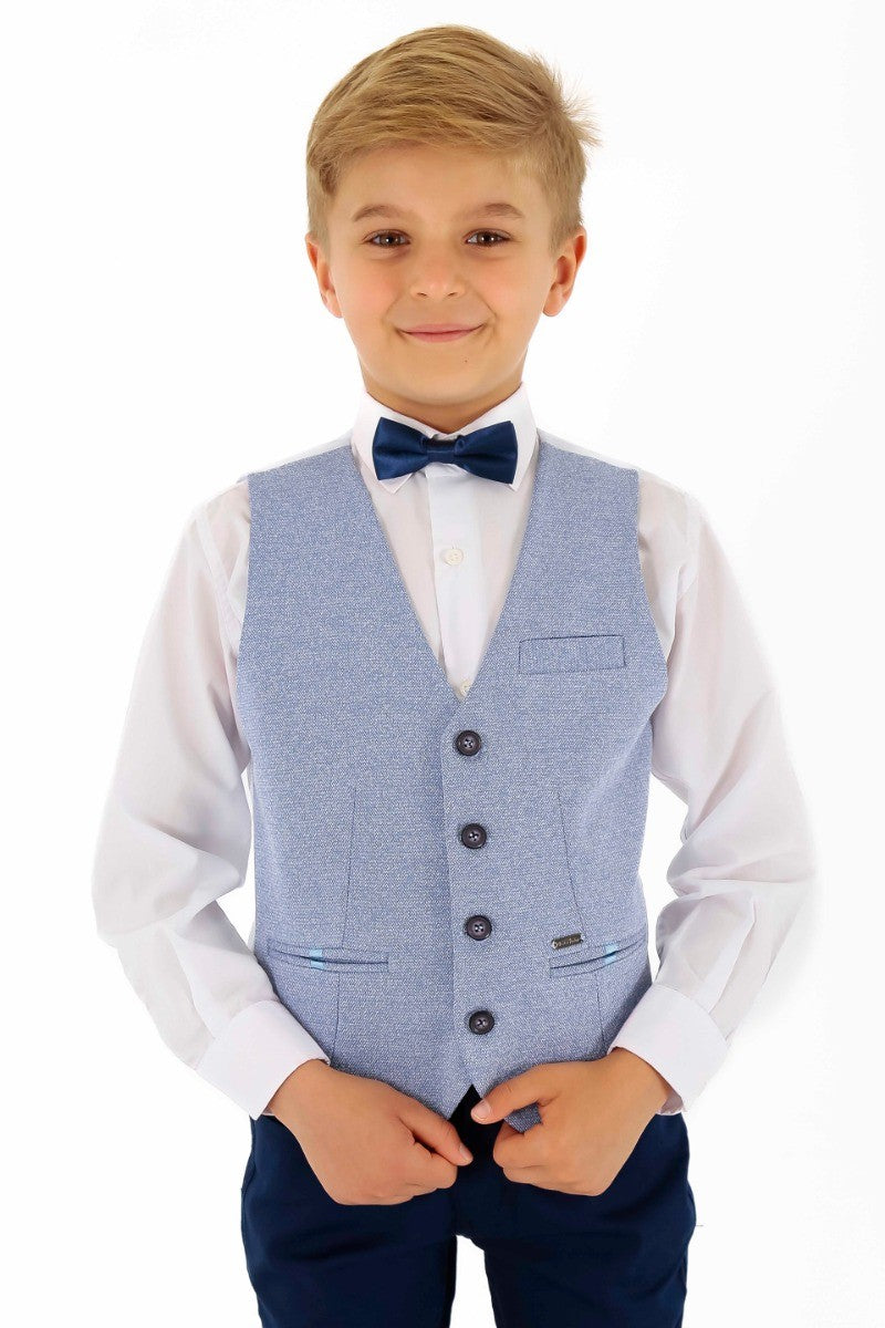 Jungen Baumwoll Slim Fit Blazer und Westen-Set - Frank - Blau