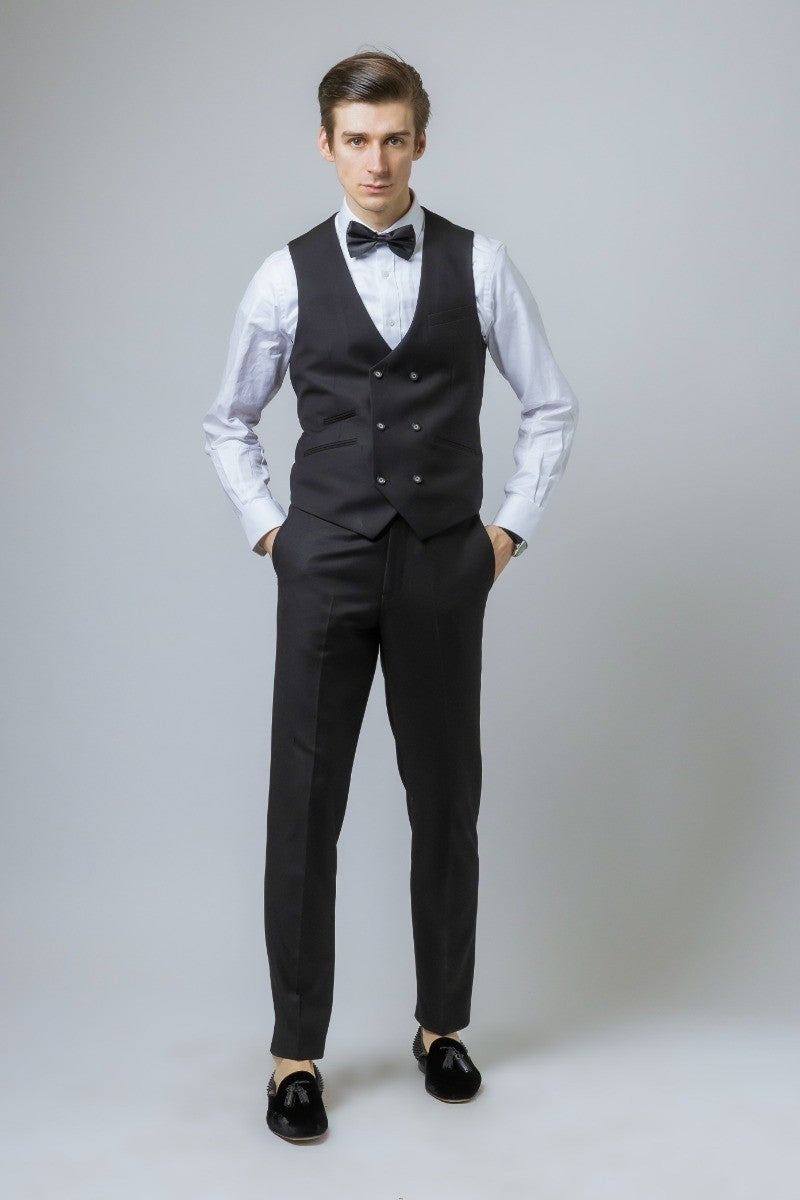 Men's Slim Fit Double- breasted Waistcoat - JACK Black - Black