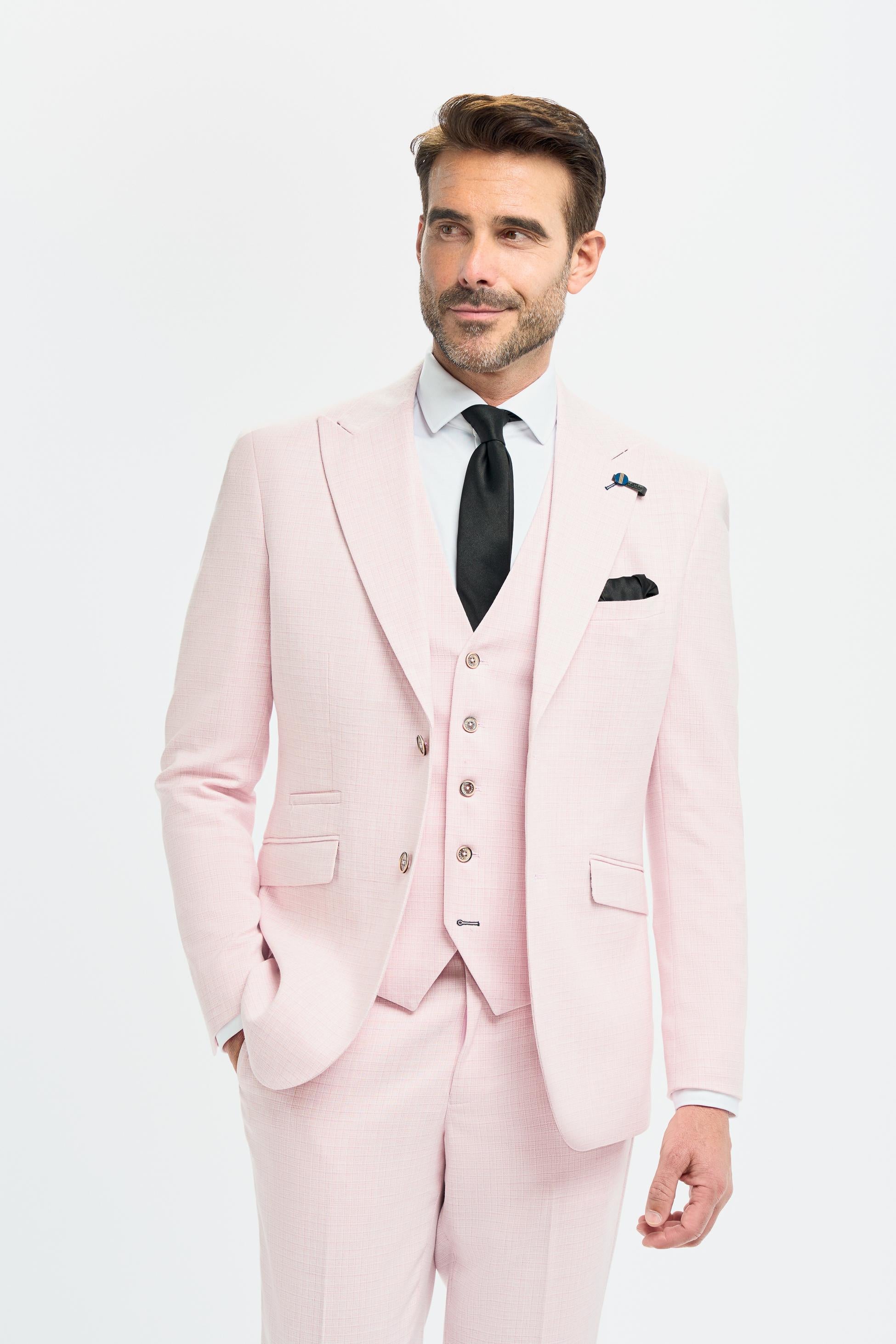 Costume formel texturé slim fit 3 pièces - Tropez - Rose Mauve