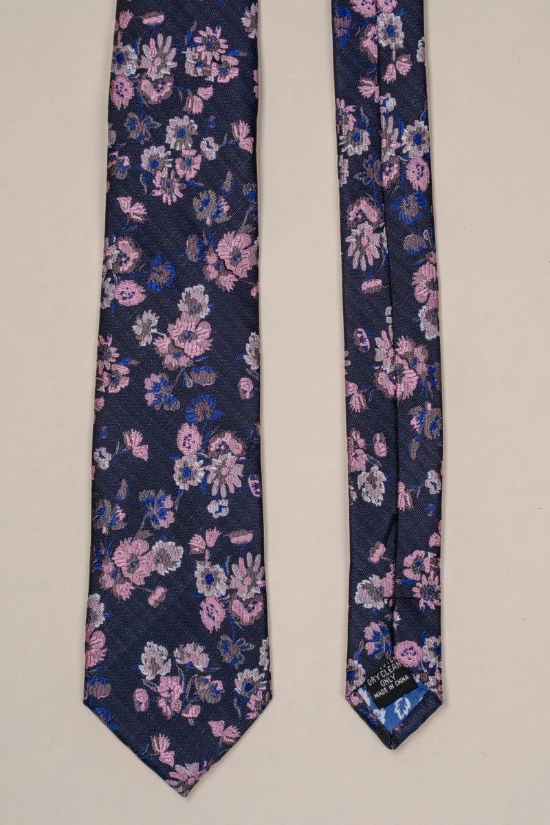 Men's Floral Patterned Tie - Navy and Pink