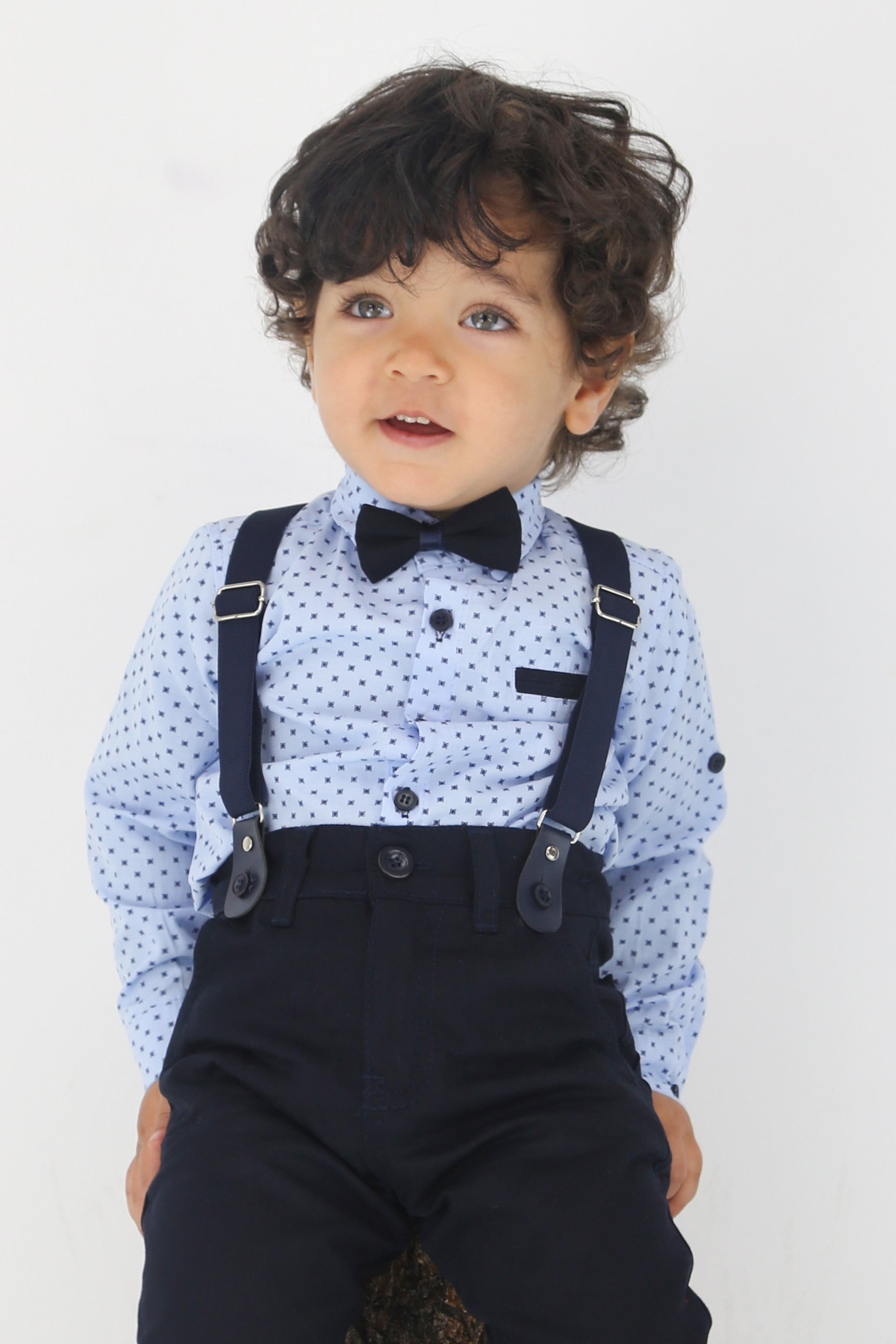 Ensemble de gentleman pour bébés et garçons - Ensemble de costume avec bretelles et pantalon 4 pièces - KELEBEK - Bleu Clair - Marine