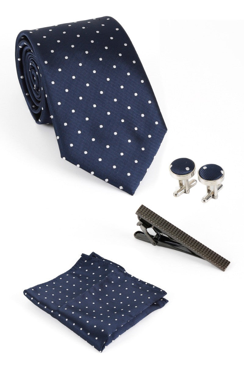 Men's Polka Dotted Tie Hanky & Cufflink Set - Blue