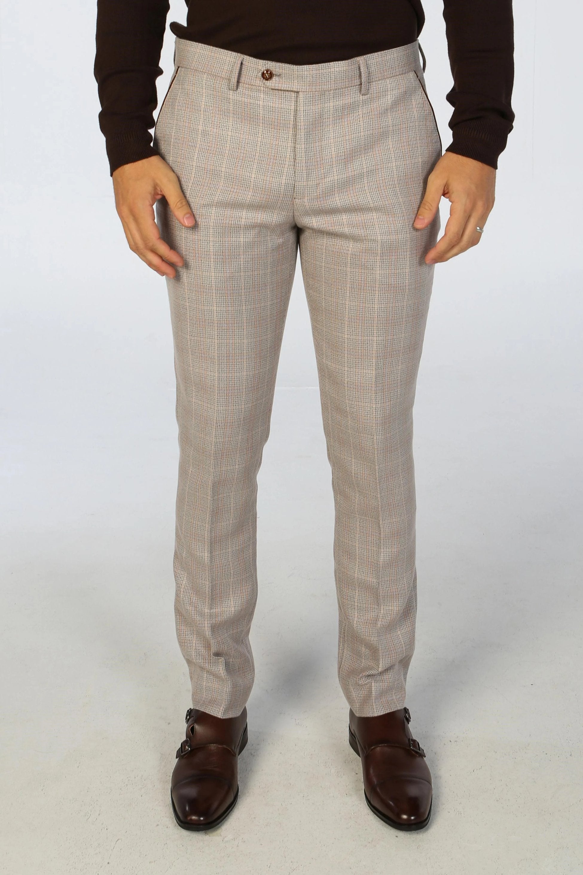 Men’s Tailored Fit Check Trousers – LEO - Beige