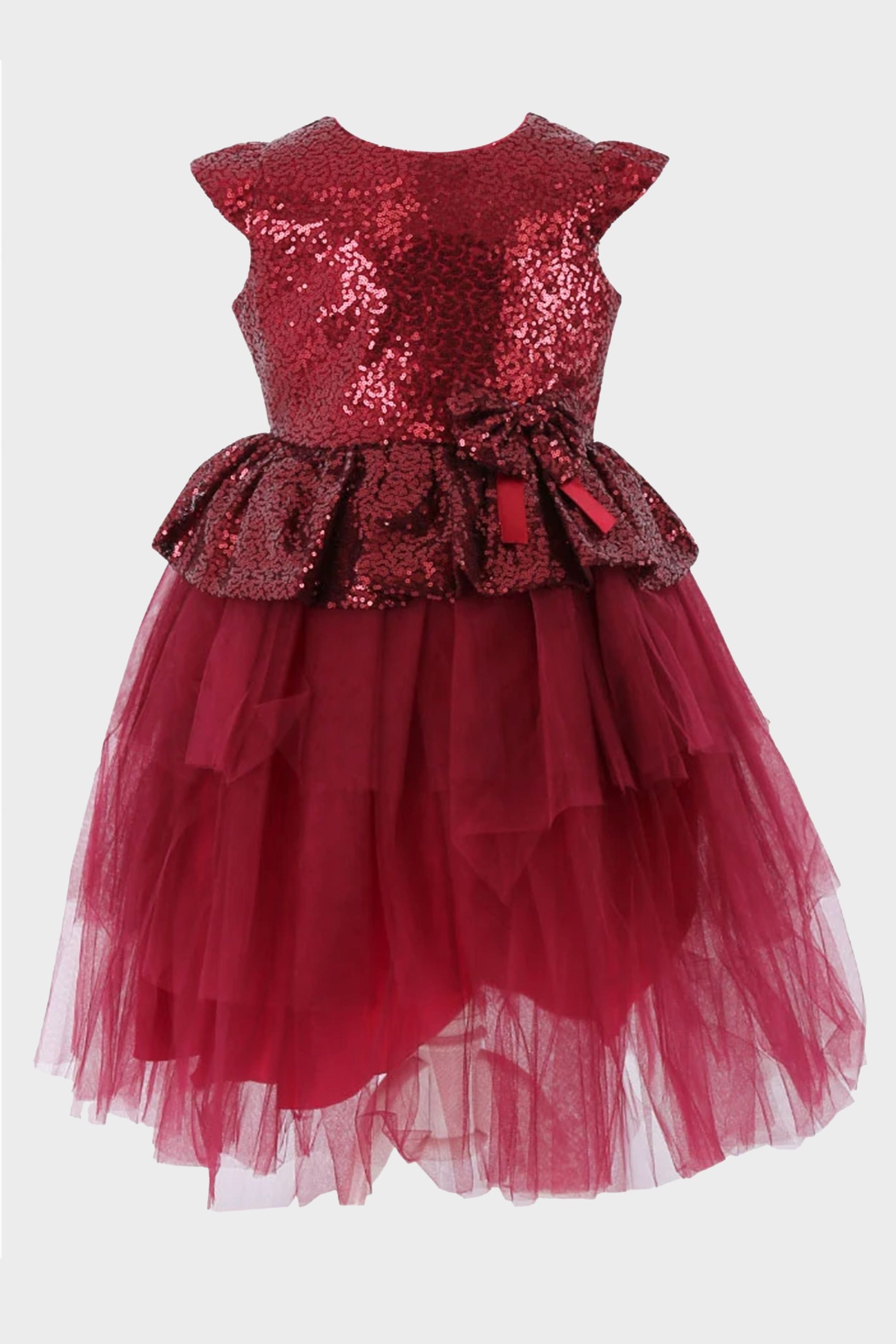 Robe Gonflable à Paillettes et Tulle pour Filles - Rouge Vin