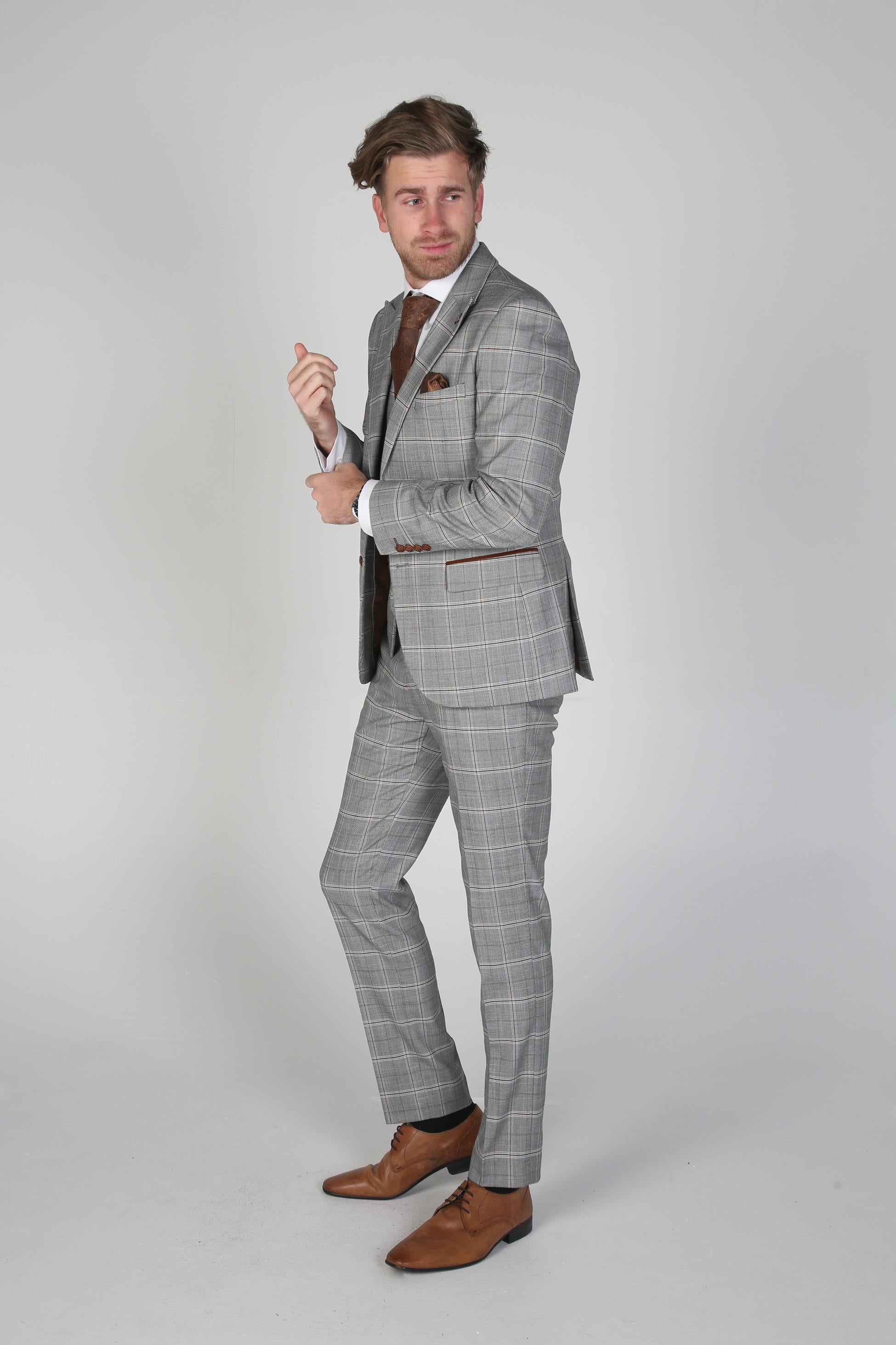 Herren Windowpane Karo Grauer Anzug - FRANCIS - Grau