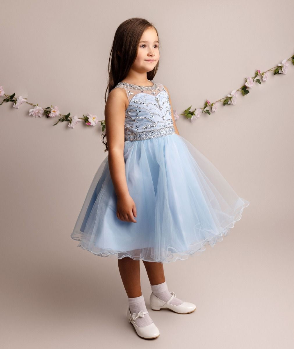 Robe en tulle avec embellissements en sequins pour filles - LOLA - Bleu Bébé