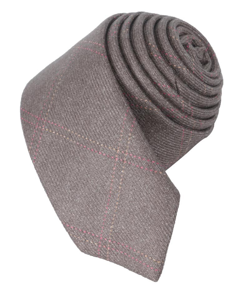 Ensemble Cravate Fine en Tweed à Carreaux pour Garçons et Hommes - Marron Clair