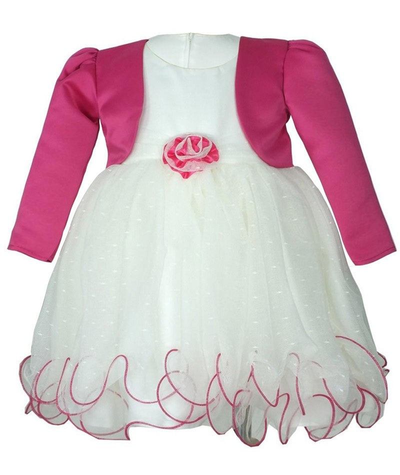 Baby Girls Wedding Cristening Bolero Dress - Ivory - Fuchsia