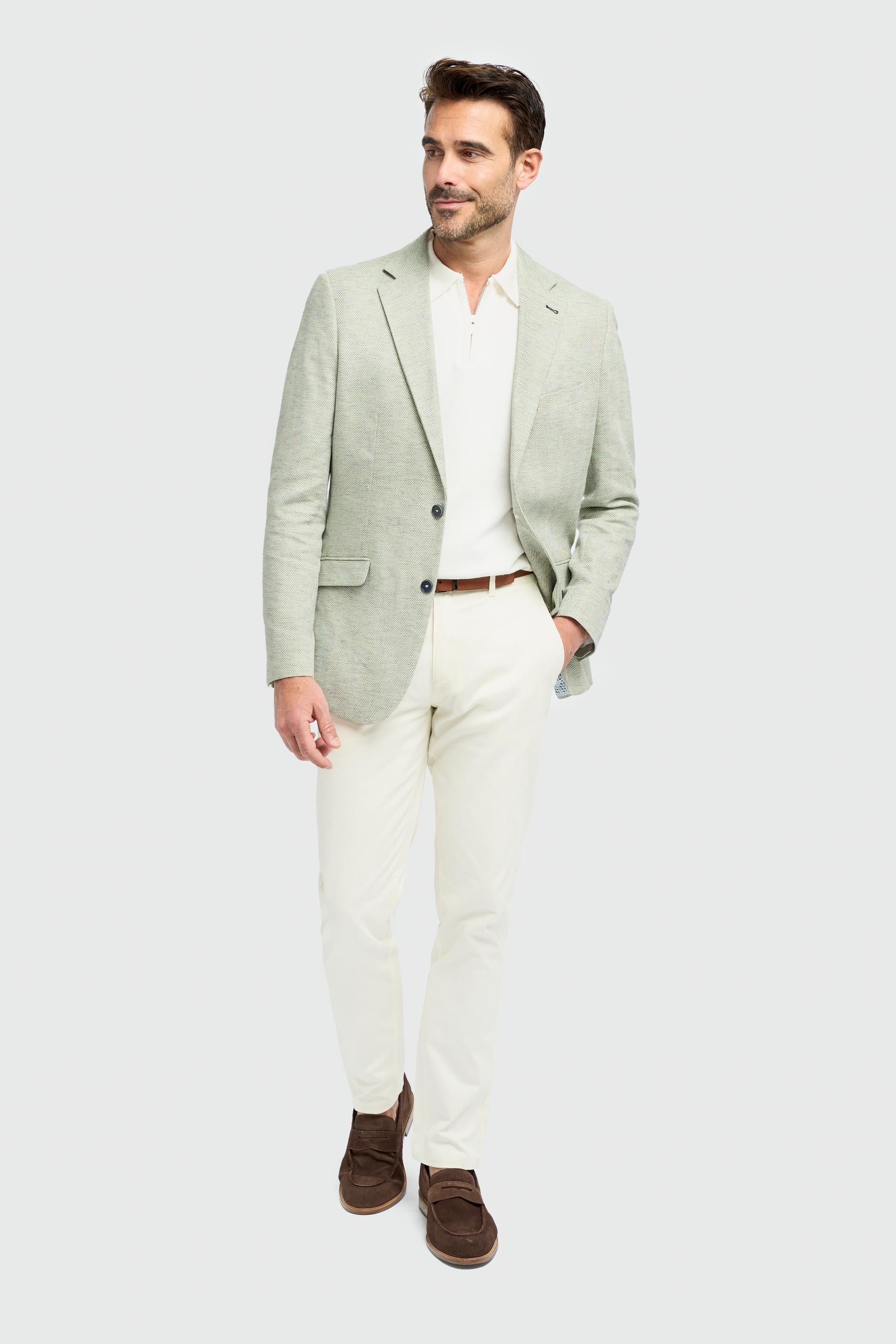 Blazer en mélange coton vert sauge pour hommes - Bodina - Vert Sauge