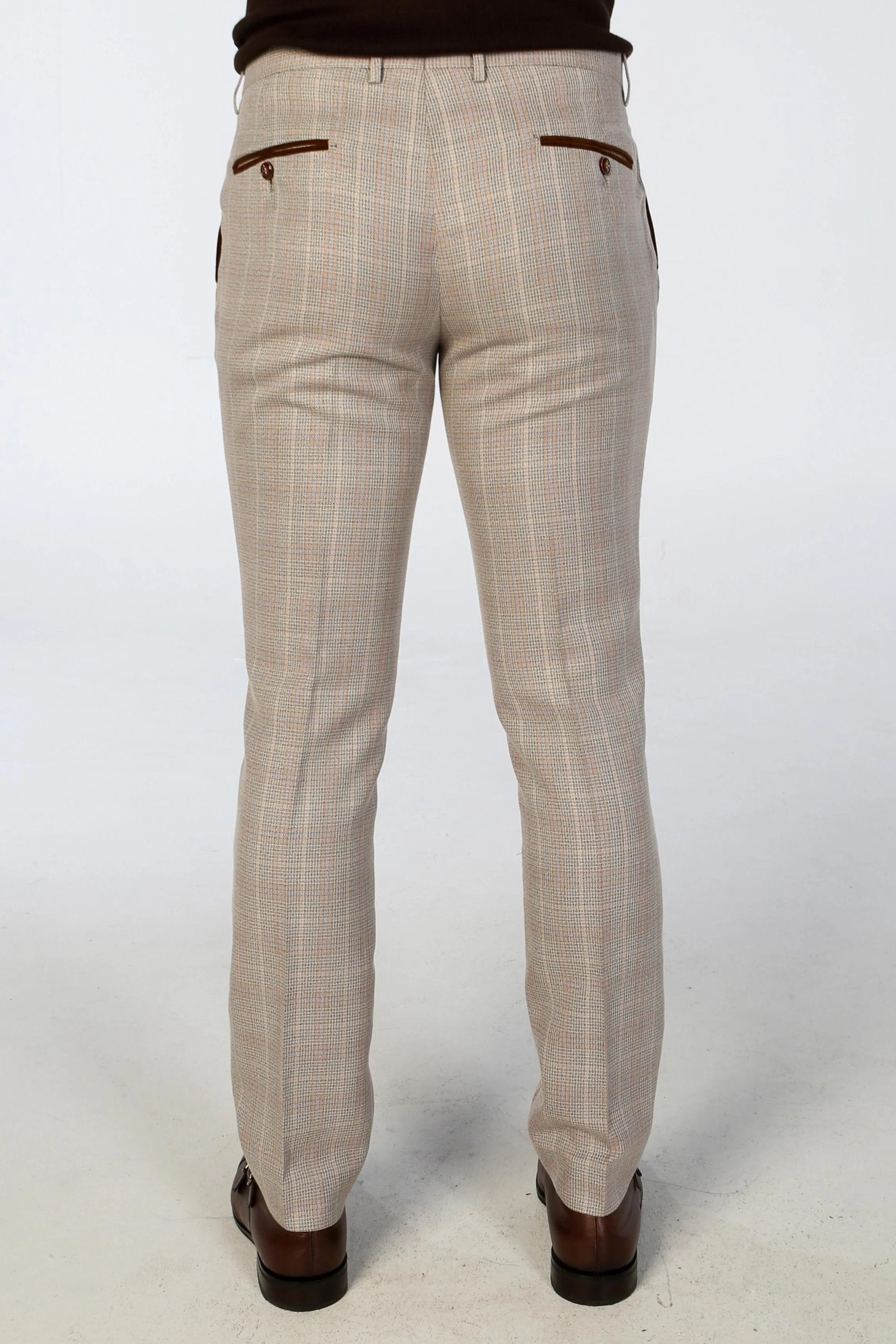 Pantalons à carreaux ajustés pour hommes - LEO - Beige