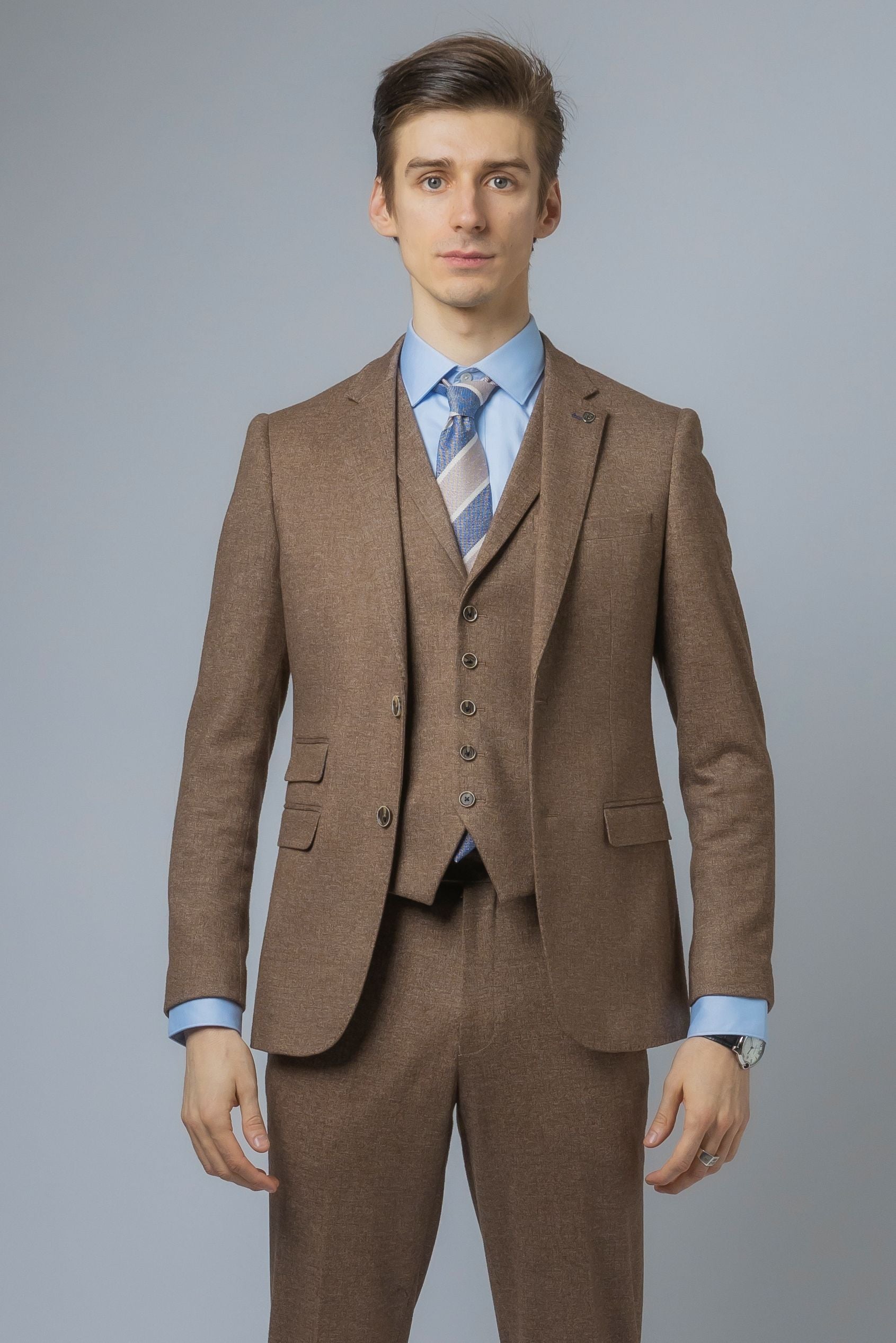 Costume de type tweed - NATHAN - Marron - Marron clair