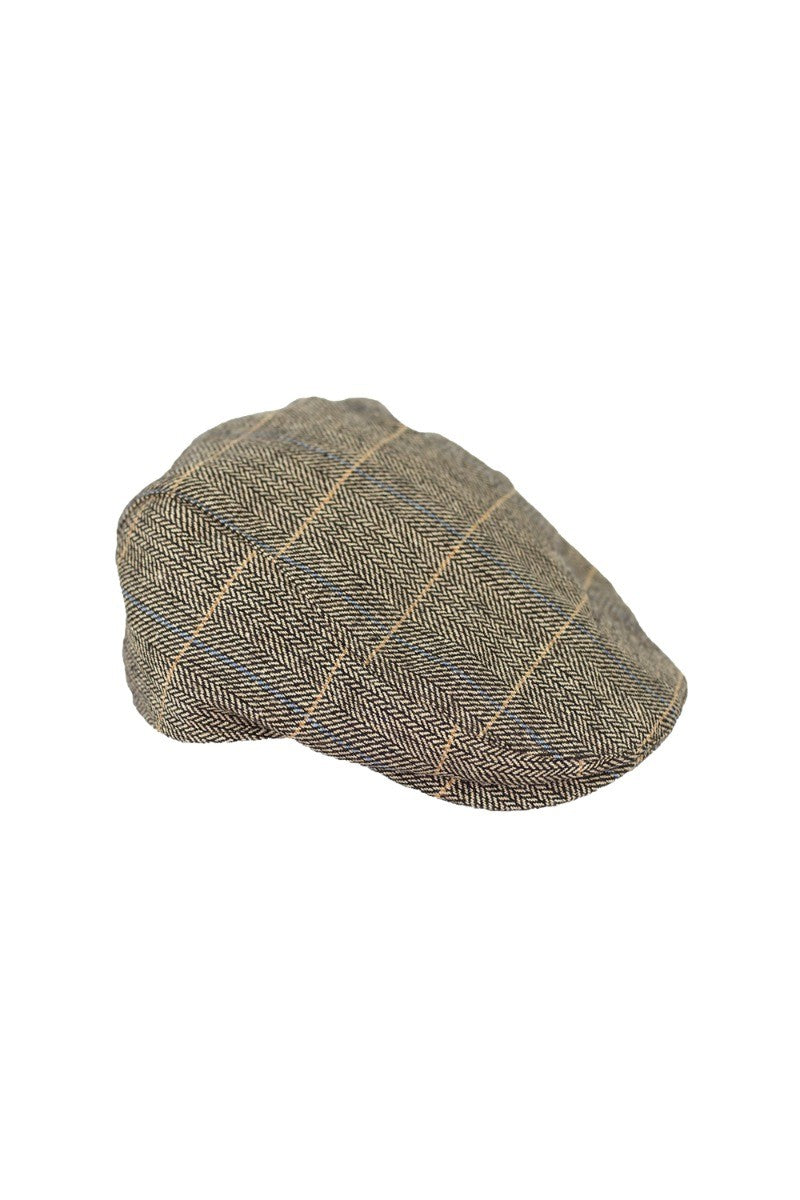 Men's Tweed Herringbone Check Classic Flat Cap - ALBERT - Brown