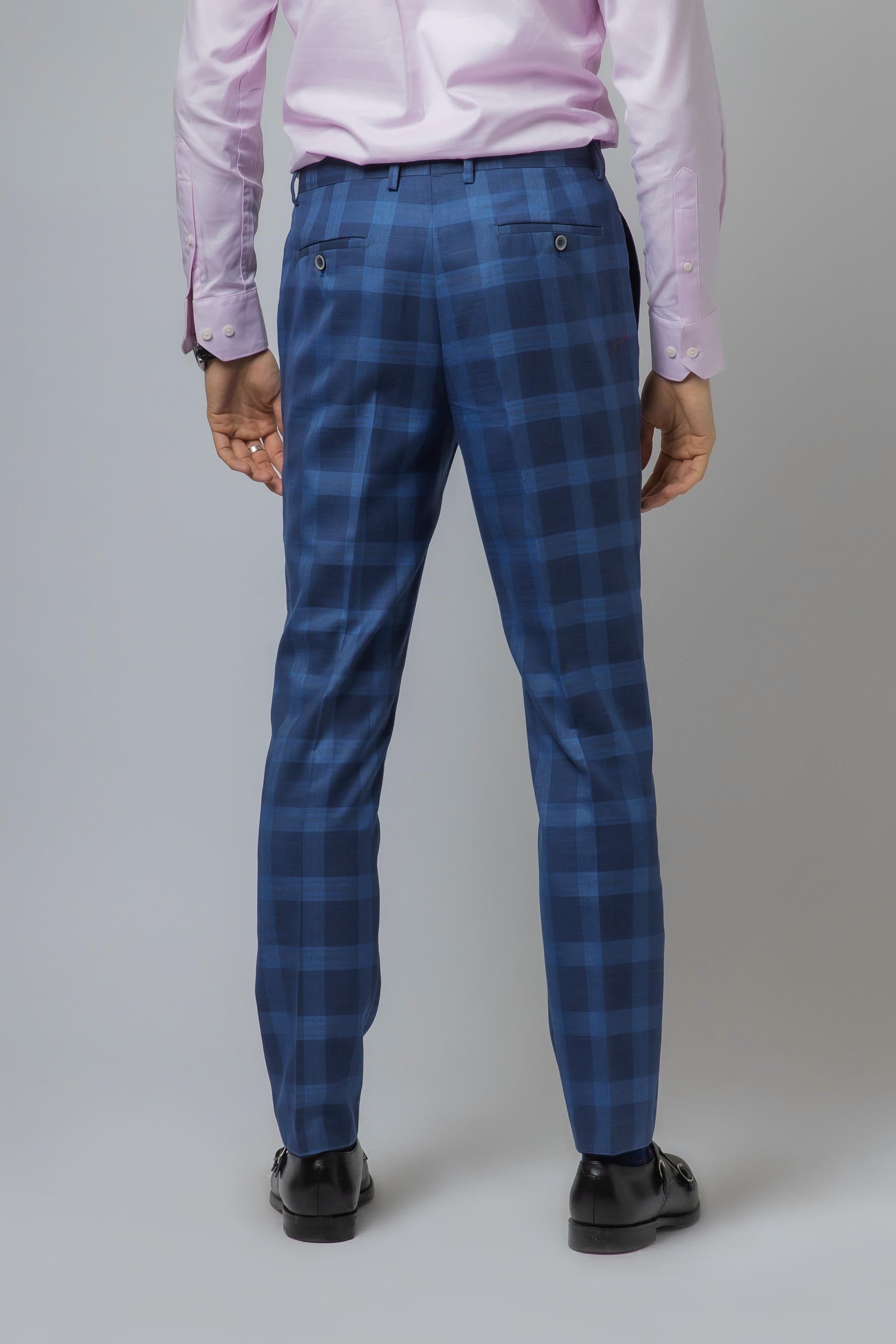 Men's Check Slim Fit Blue Trousers - Hunter - Dark Blue