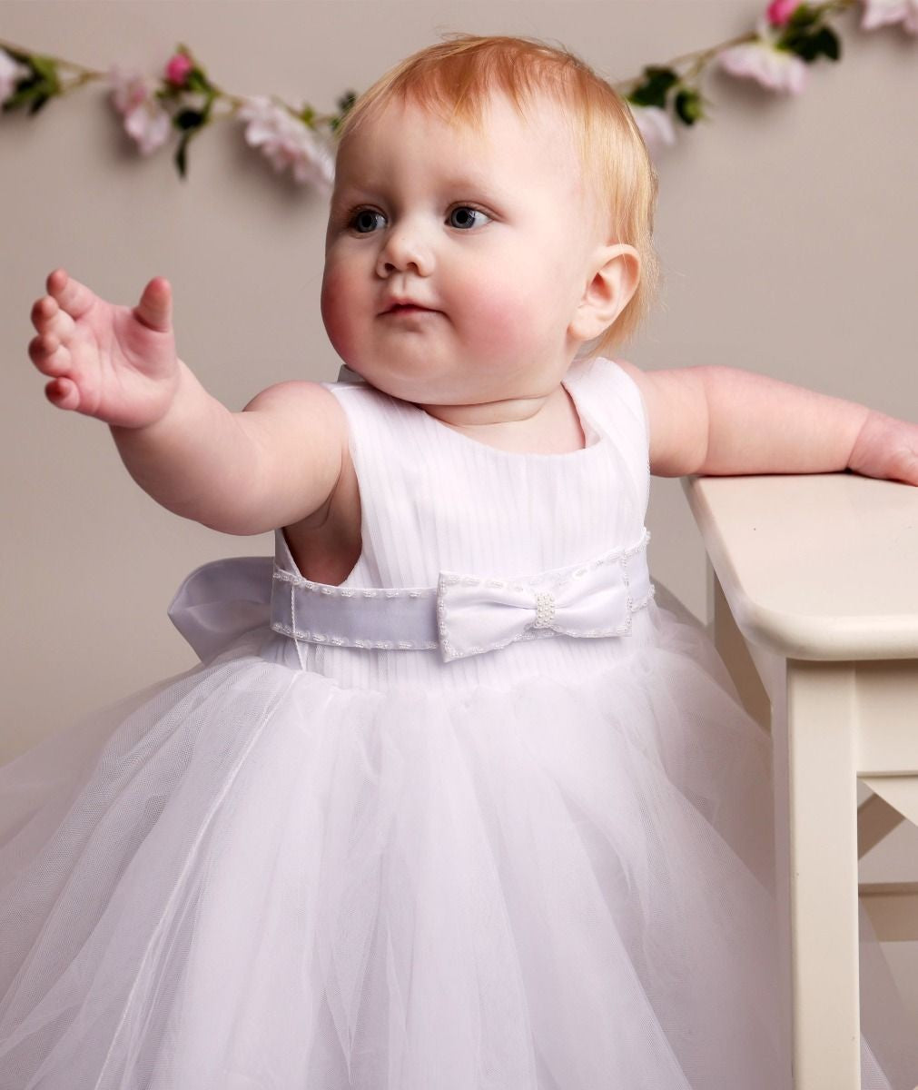 Robe de Baptême à Corsage Plissé pour Fillettes - CINDY - Blanc