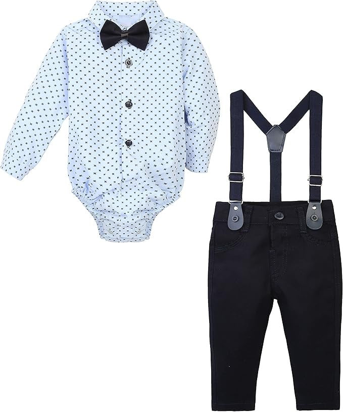 Ensemble de gentleman pour bébés et garçons - Ensemble de costume avec bretelles et pantalon 4 pièces - KELEBEK - Bleu Clair - Marine