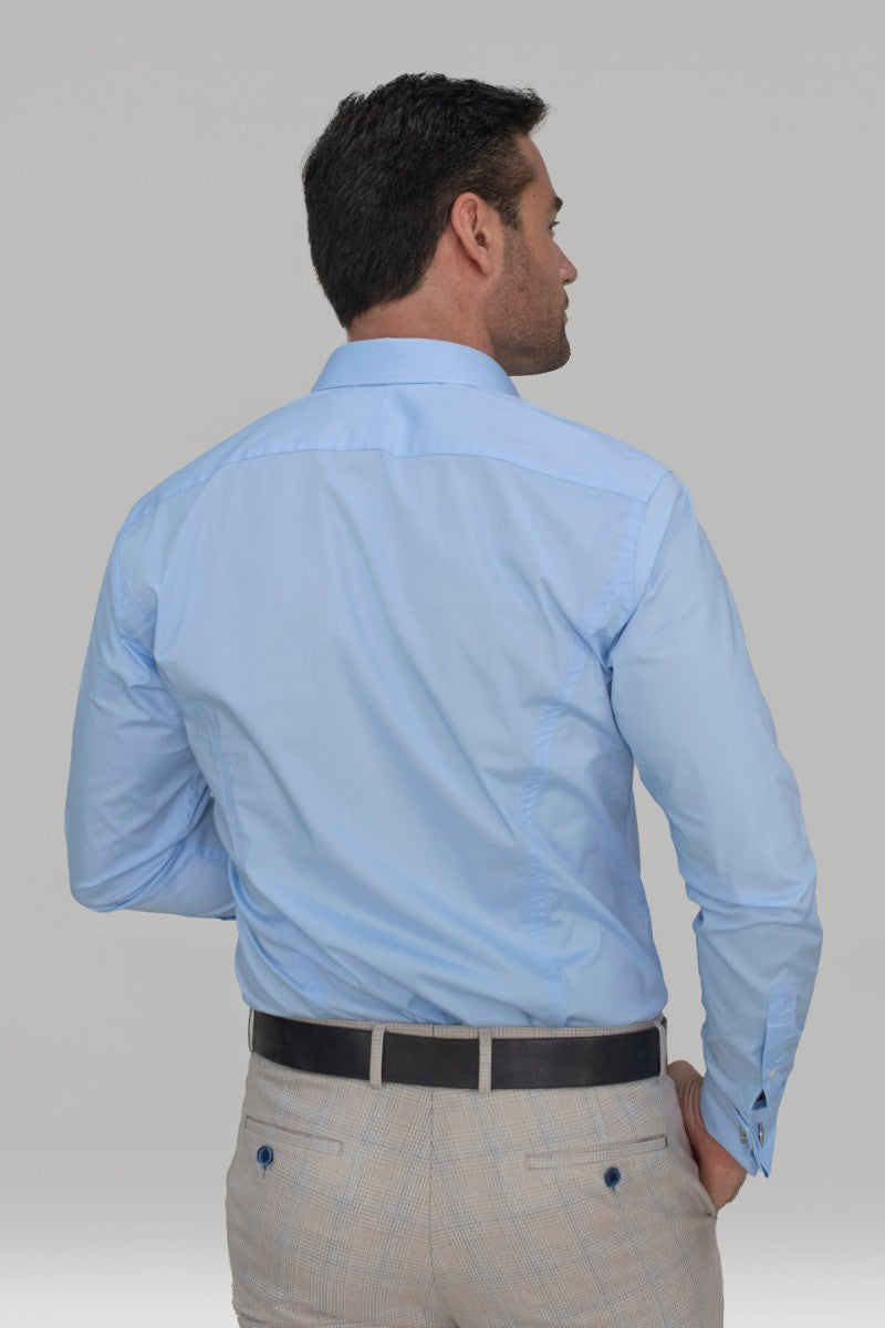 Chemise en coton ajustée avec boutons de manchette pour hommes - ROSSI - Bleu Ciel