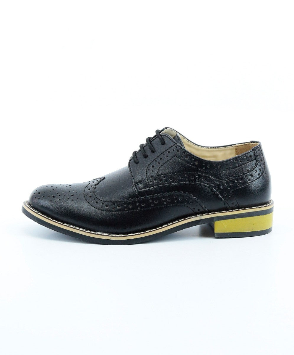 Chaussures Brogues en Cuir à Lacets pour Garçons - Noir