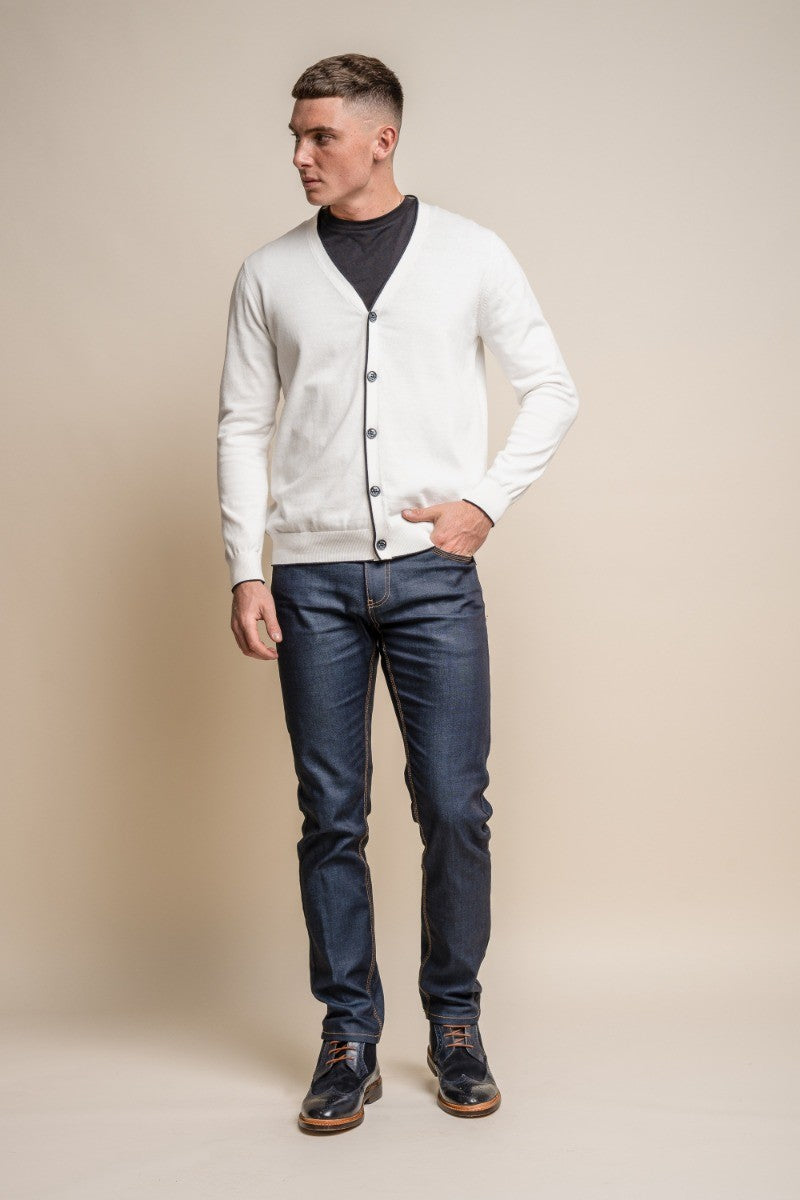 Cardigan en coton tricoté ajusté pour hommes - Raider - Ecru