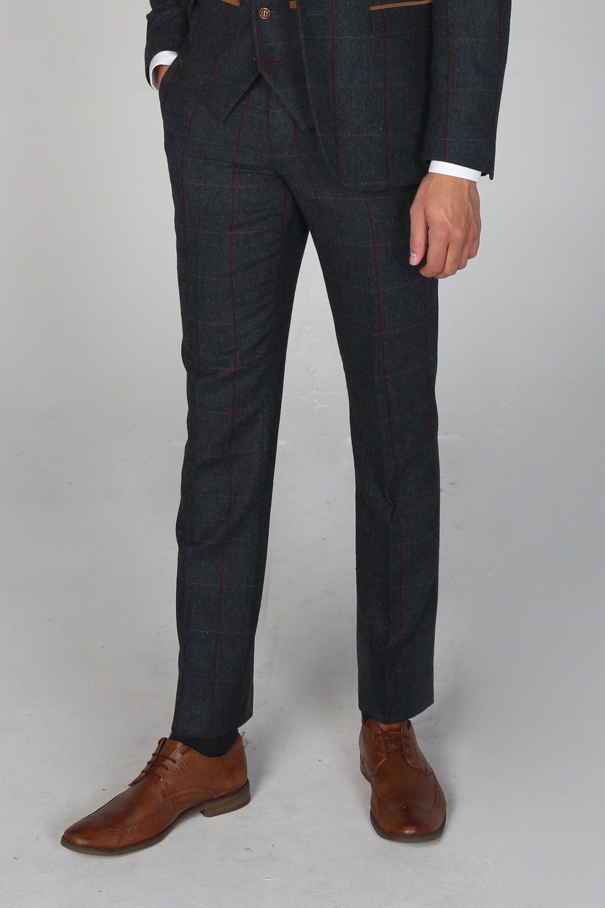 Men’s Herringbone Retro Navy Trousers - Madrid - Navy Blue