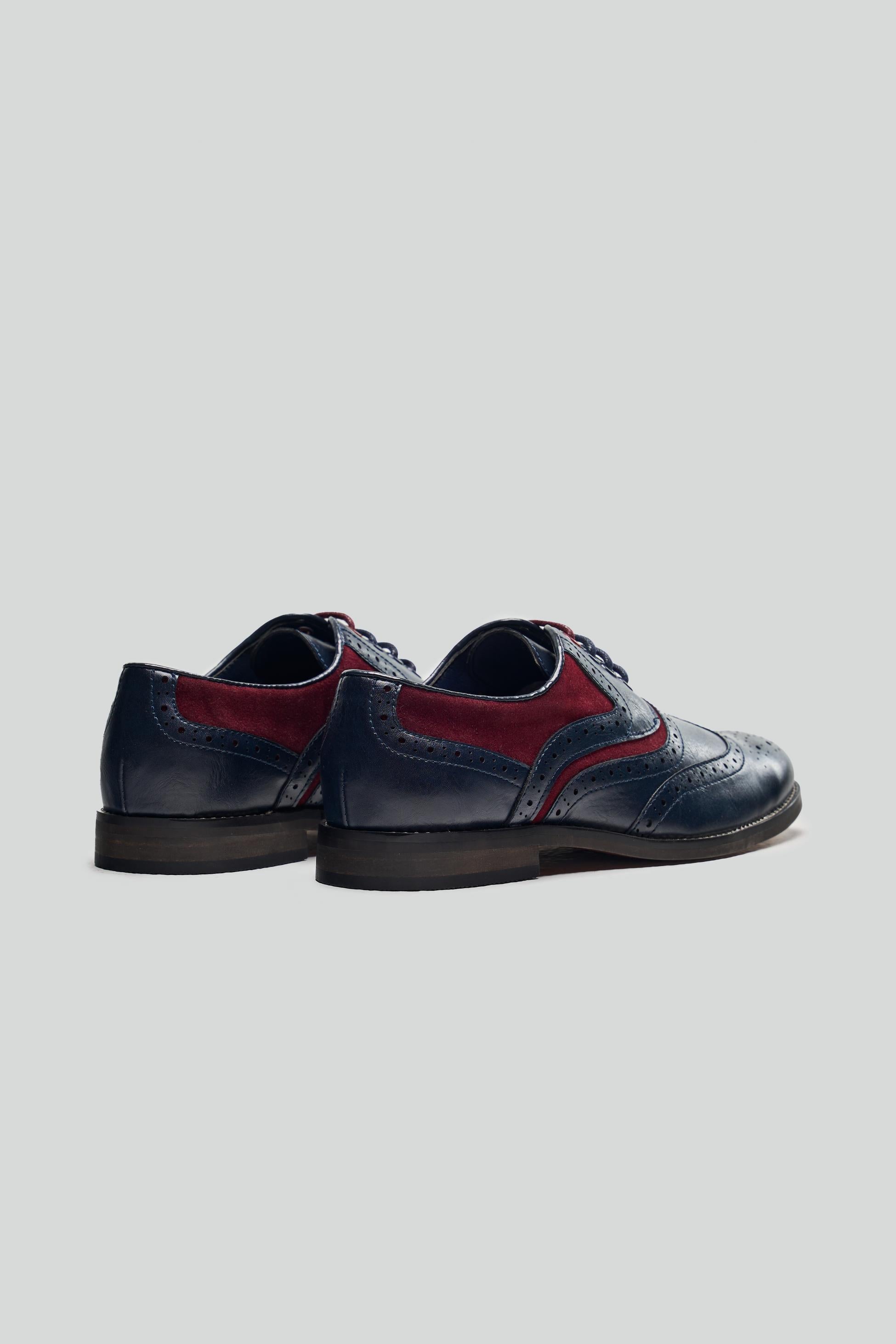 Chaussures Oxford brogue à lacets pour garçons - RUSSEL - Bleu Marine - Rouge