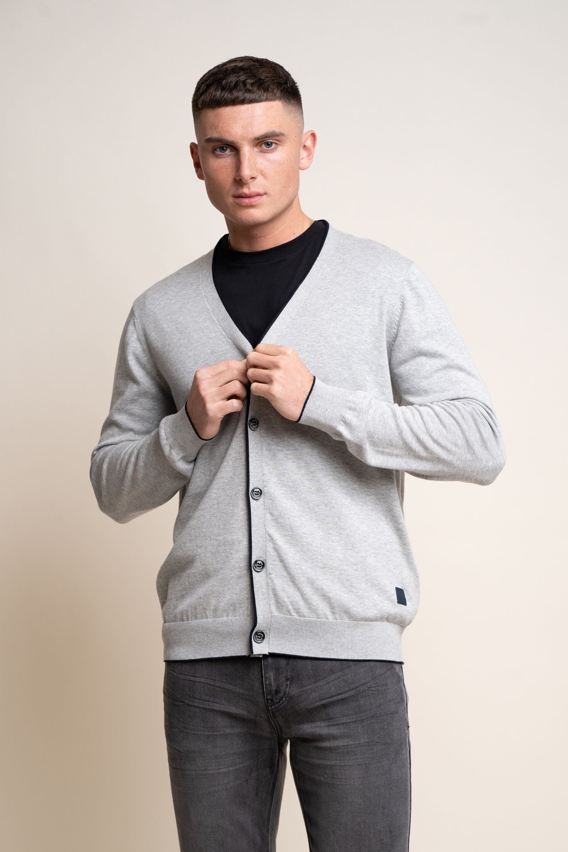 Herren Slim Fit Gestrickte Baumwoll Cardigan - Raider - Grau