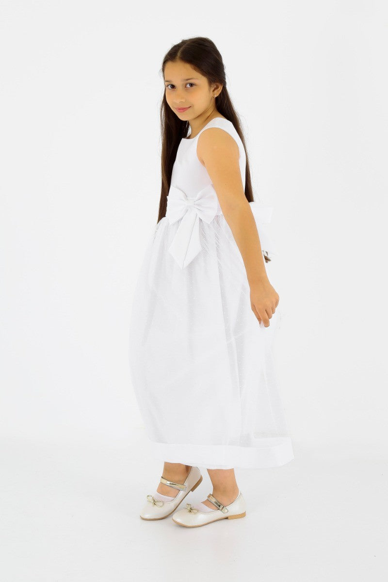 Robe de Communion en Tulle sans Manches pour Filles - Blanc