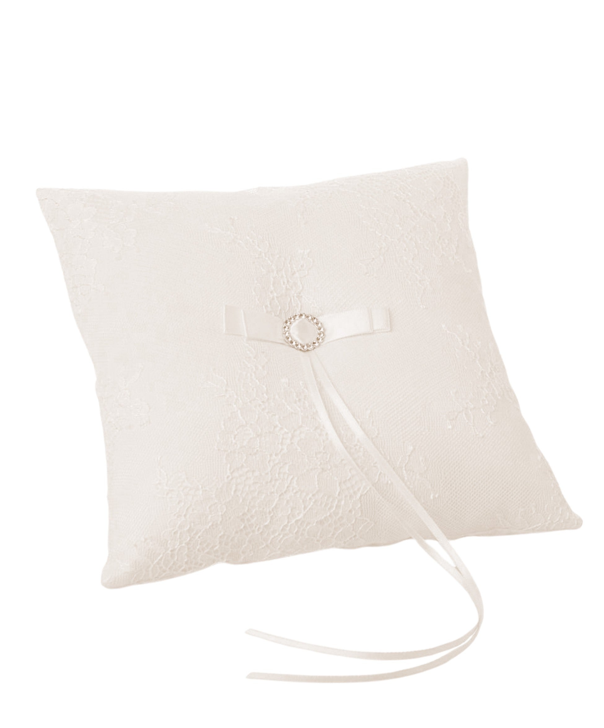 Lace Ring Pillow with Rhinestone & Bow - TOKYO - Ivory