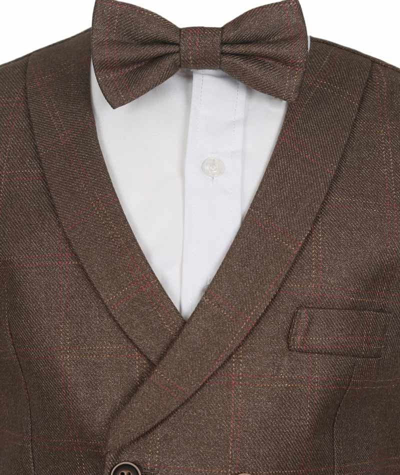 Ensemble Gilet en Tweed à Motif Check pour Hommes et Garçons - Marron - Brun