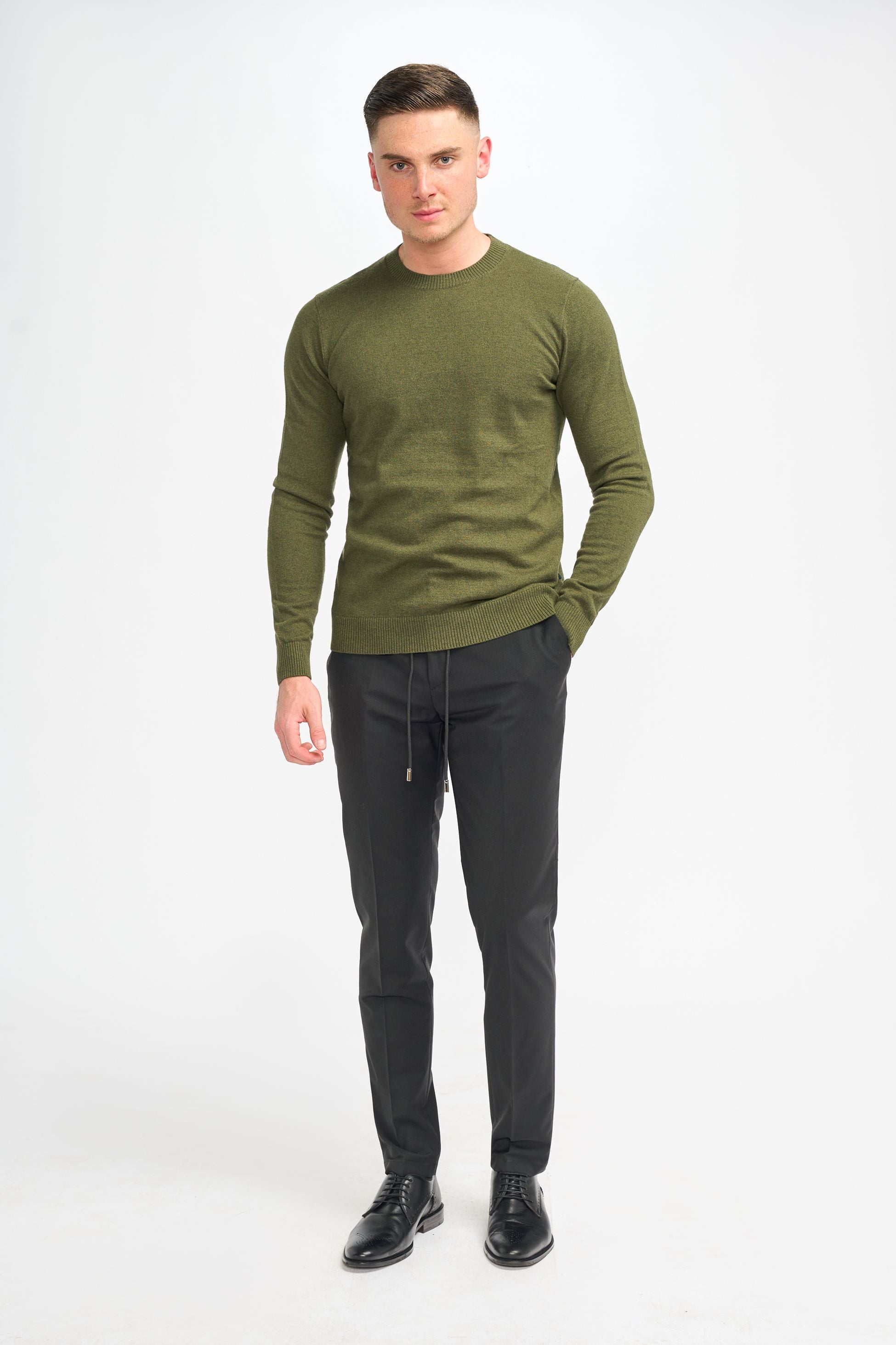 Men’s Wool Blend Knit Pullover Jumper - Connall - Olive Green