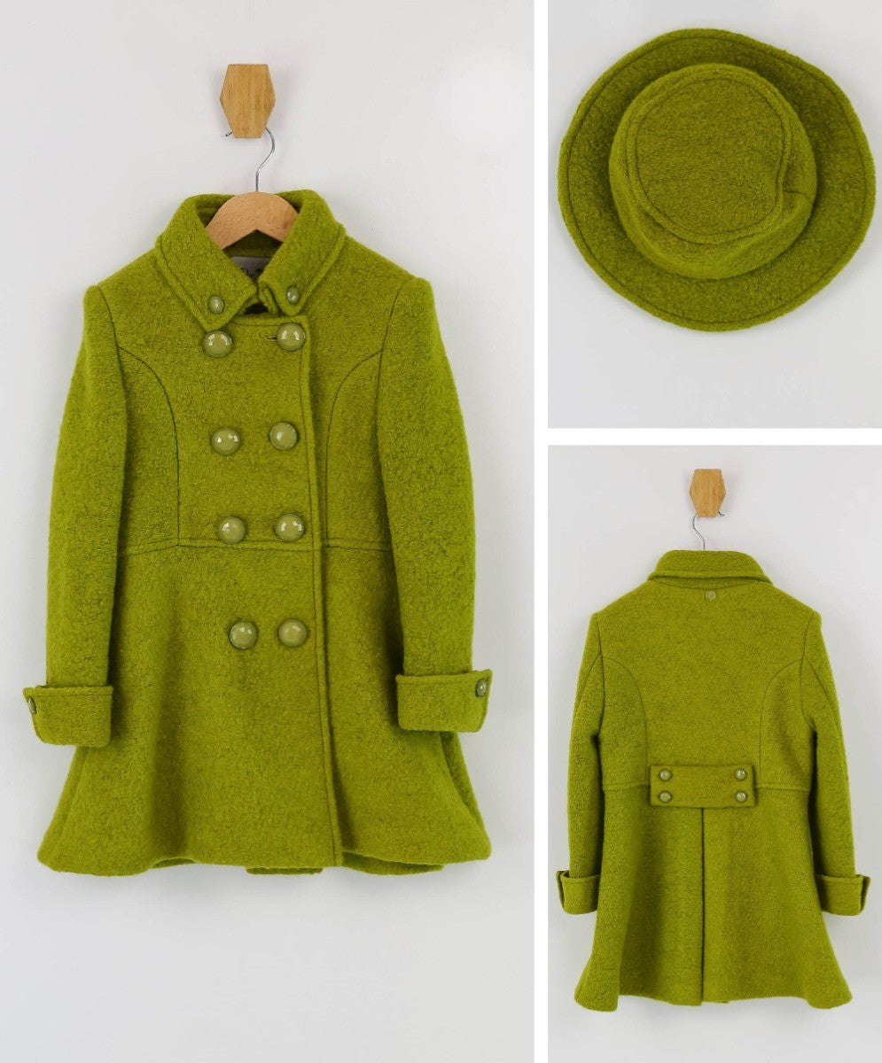 Girls Wool Double-Breasted OverCoat Set - ELIZABETH - Green