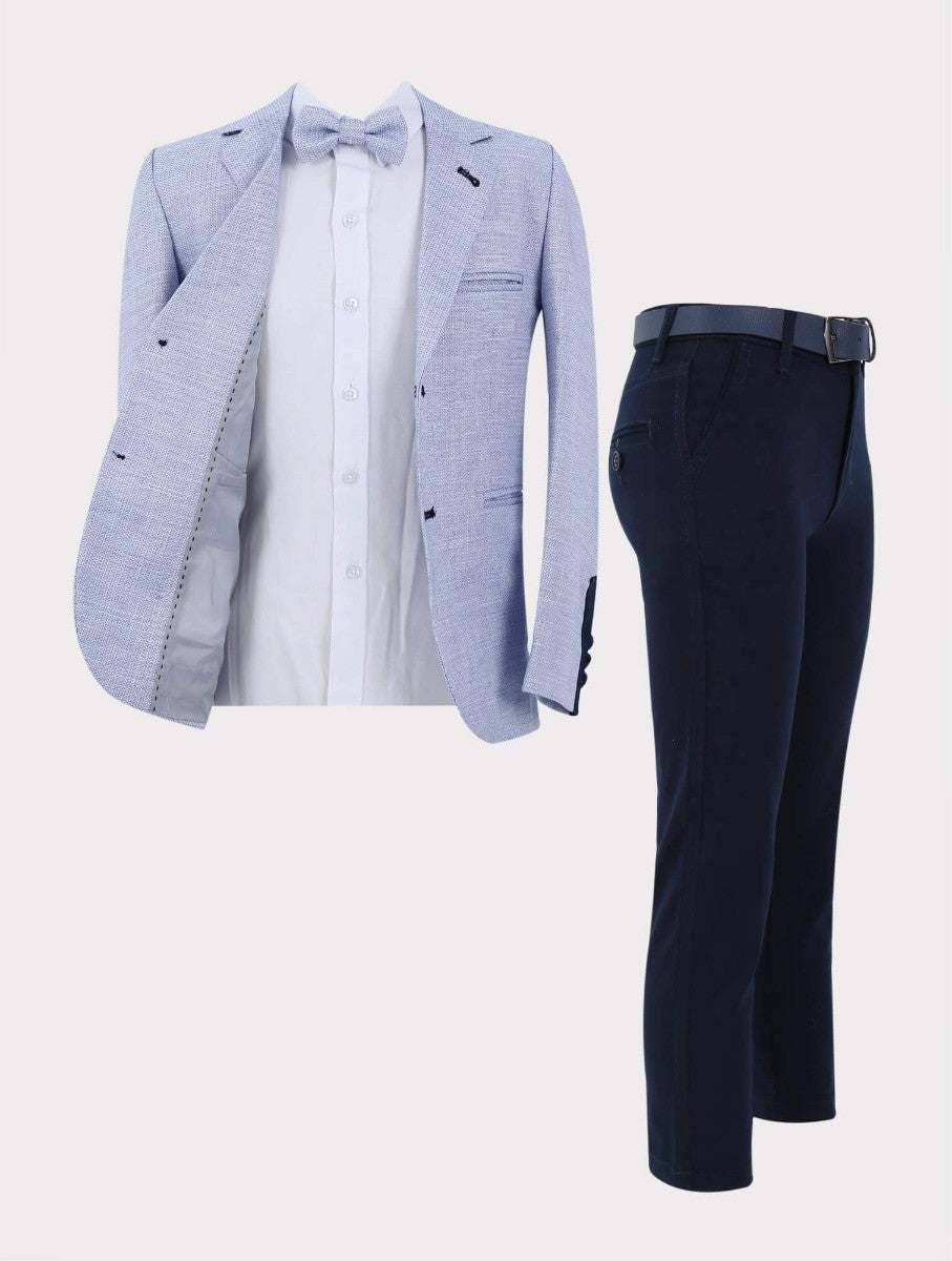 Boys Tweed-Like Blue Suit - CARTER - Blue